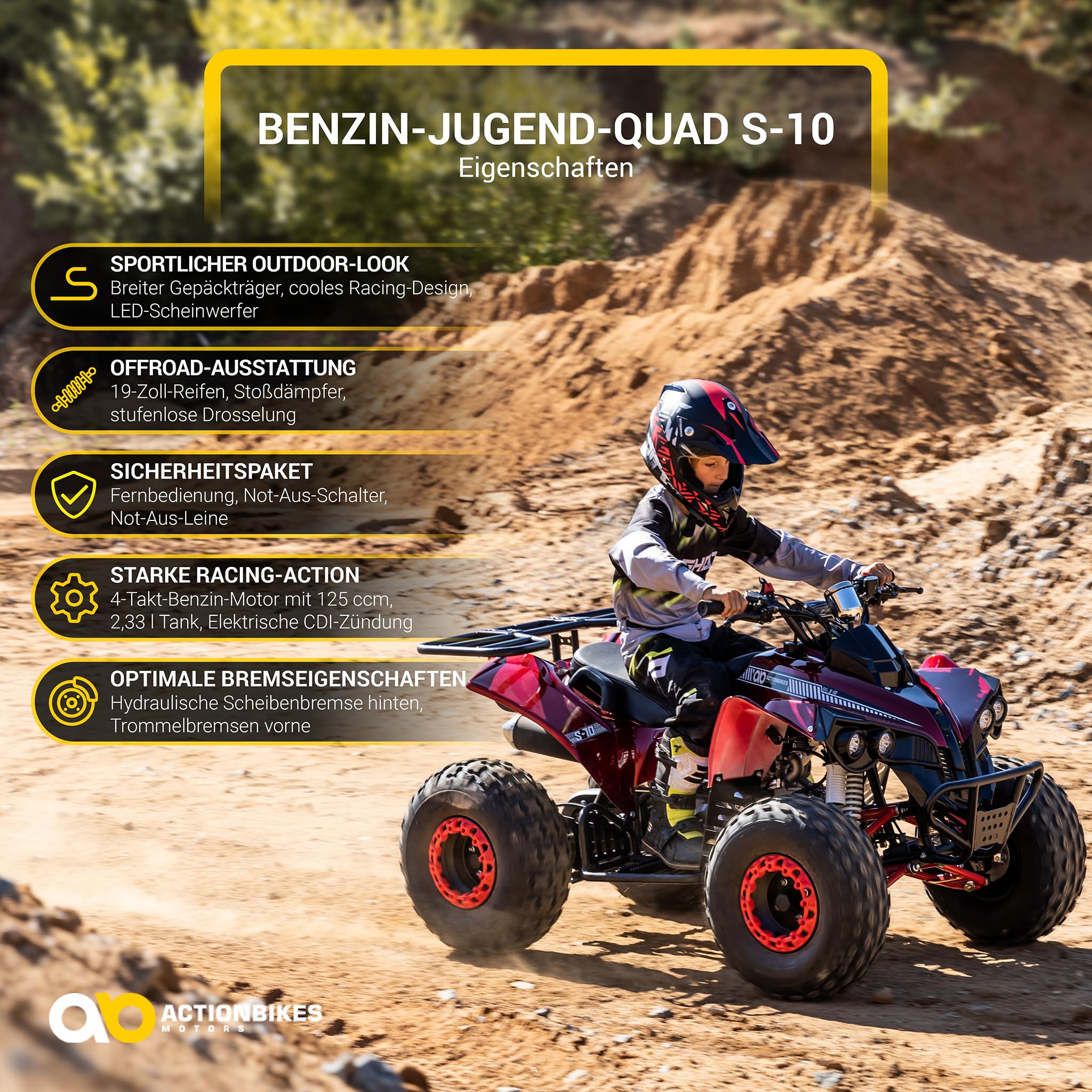 Actionbikes Motors Quad ATV S-10 125 cc | 4-Takt 125ccm Motor bis 𝟓𝟎 km/h - Pocket Quad - Miniquad - Benzinquad - Benzin Quads - Fahrzeug für Jugendliche (Lackiert Camouflage)