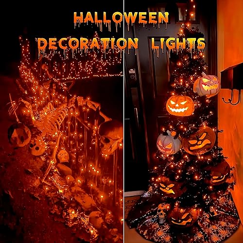 Miniatura 7 de YEGUO Paquete de 4 luces solares naranjas impermeables para exteriores, cada 33 pies, 100 luces LED solares, 8 modos de luces solares