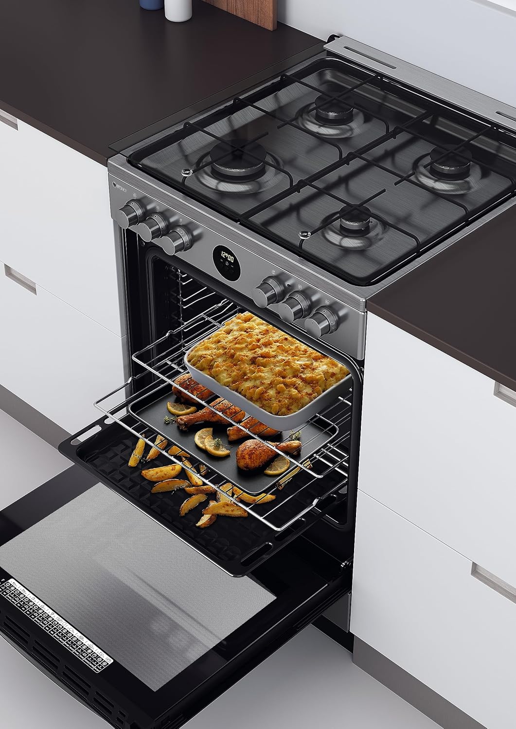 Indesit oven in use with food cooking inside