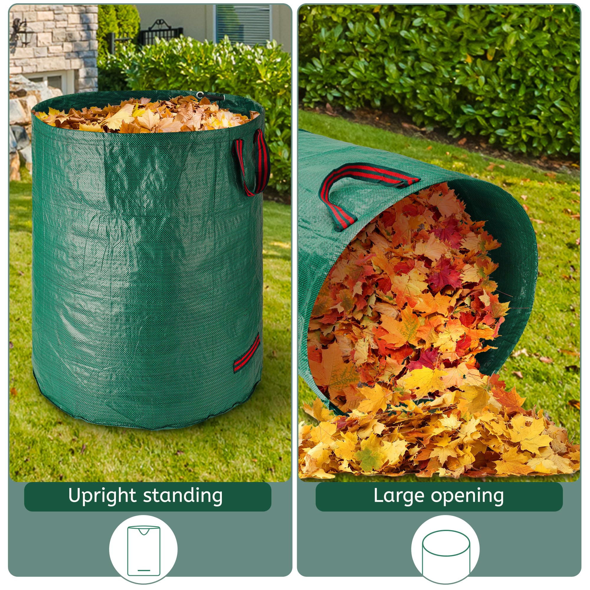 5X 272L Gartenabfallsack stabil - Groß Robust & Faltbar Gartensack für Gartenabfälle - Laubsack aus Polypropylen-Gewebe für Gras Laub Hecke Gartenabfall (5 Pack 272L)