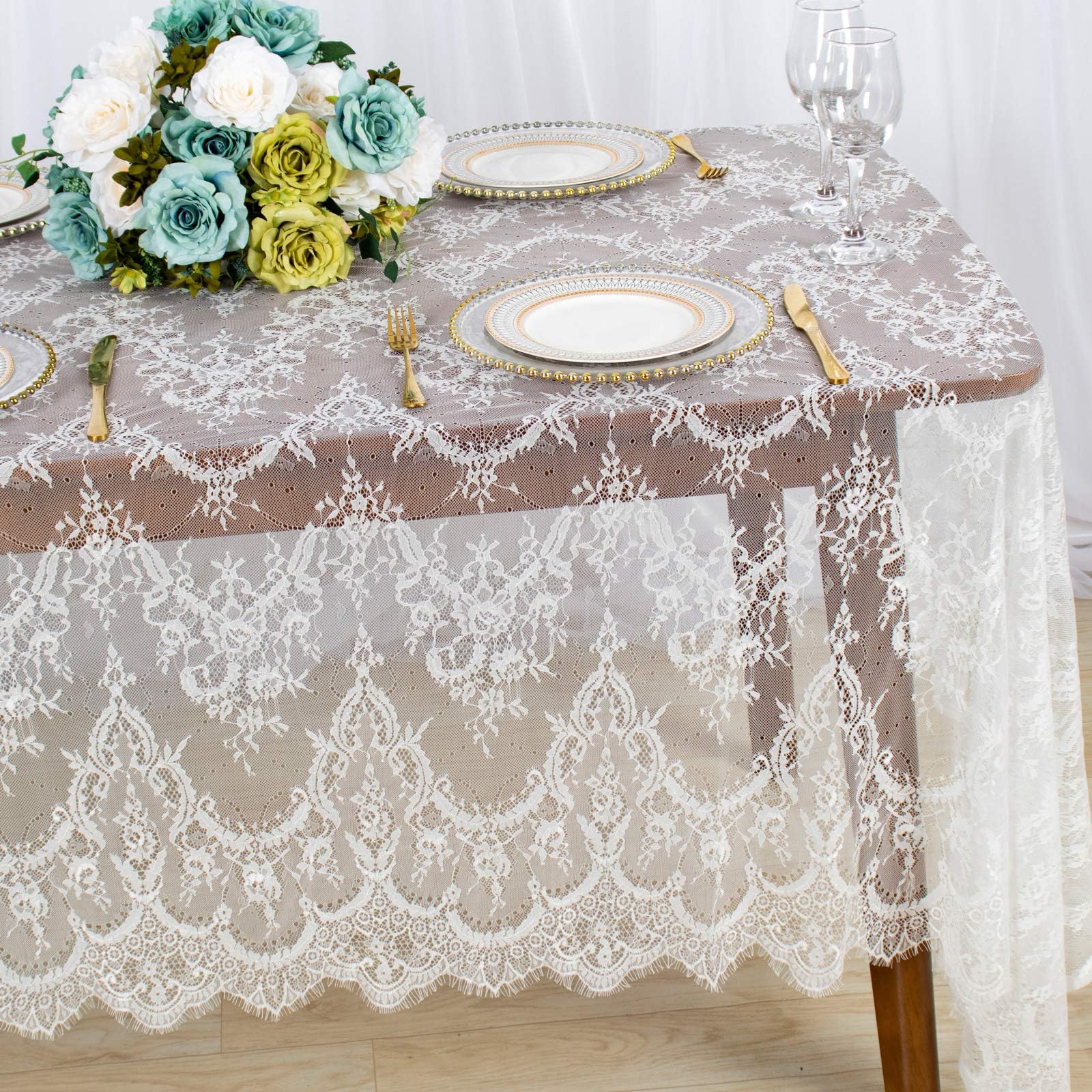 Lace-Tablecloth-Rectangular 60x120-Inch White Rectangle Overlay Tea Tablecloth Lace Tablecloths Long Rectangular Tablecloth Lace Tablecloth 60 Table Floral Embroidery Lace Table Cloths