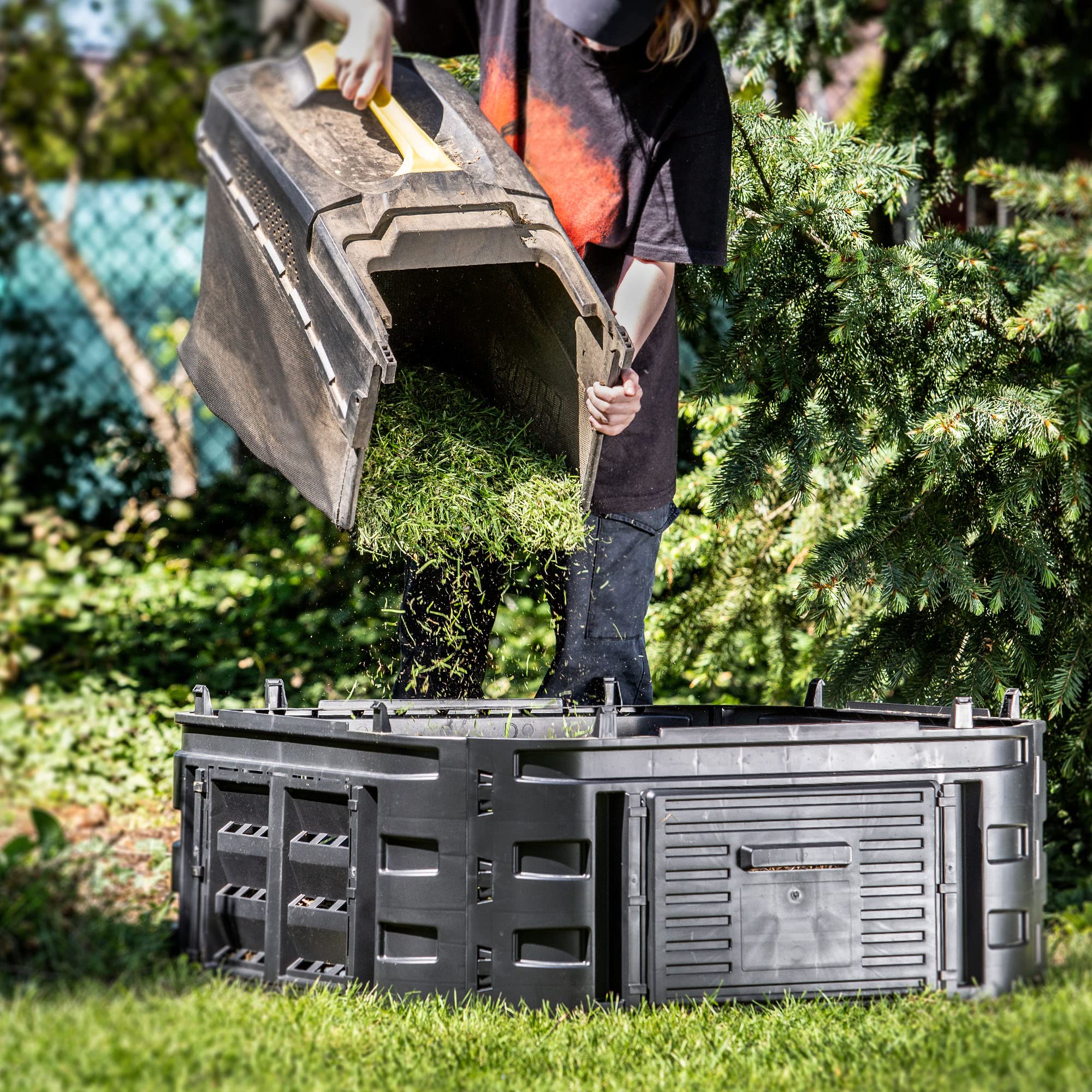 KADAX Module d'extension pour composter de jardin, système de compostage en plastique, module de compost de jardin résistant aux intempéries avec gouttières, module avec porte (260L)