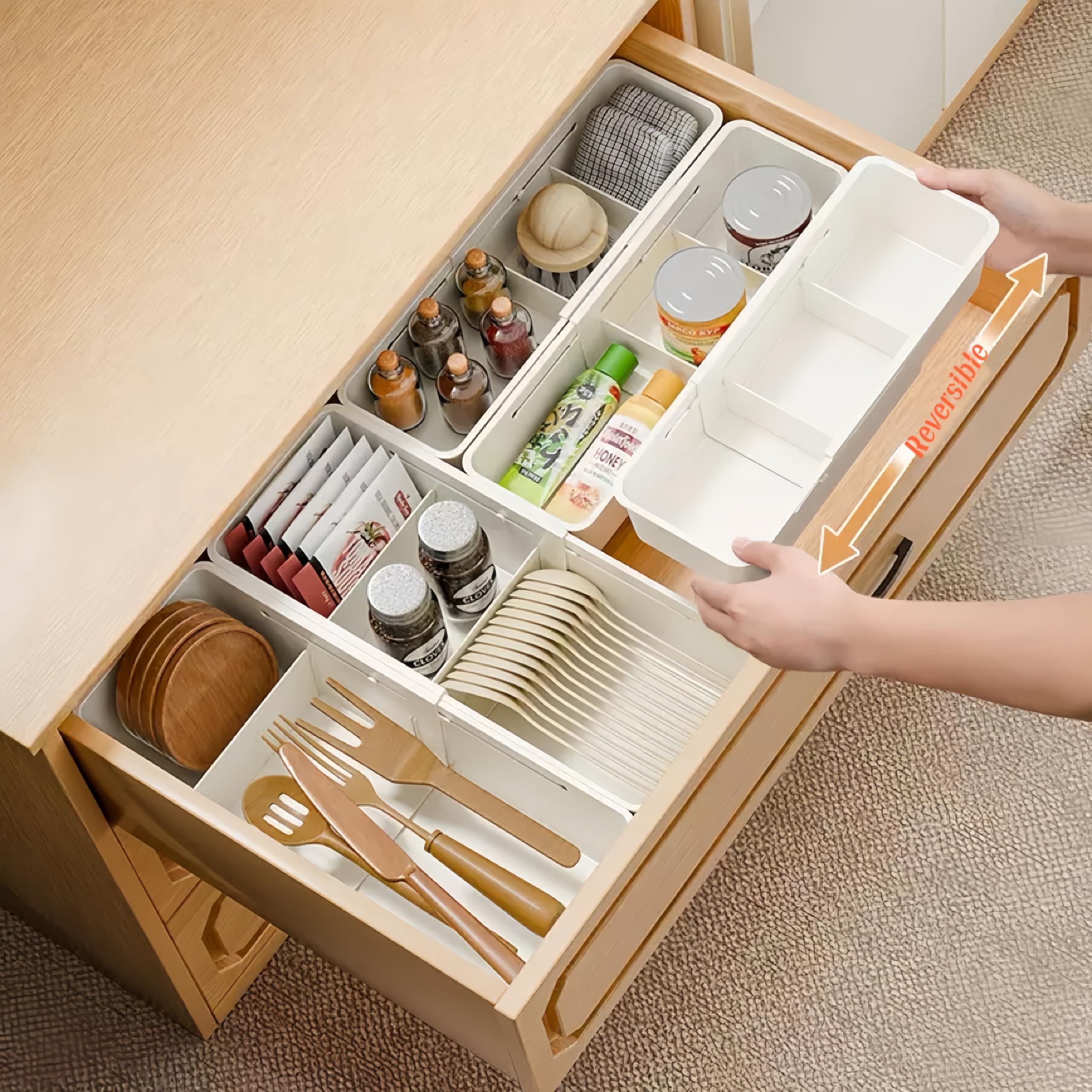 Schubladen Organizer, 2 Stück Kunststoff Schubladenbox Verstellbar 27-38.5cm Schminktisch organizer, Schreibtisch Schubladen Aufbewahrungsschalen für Küche,Badezimmer,Kosmetik, Büro Schubladen Trenner Küche, Haushalt & Wohnen