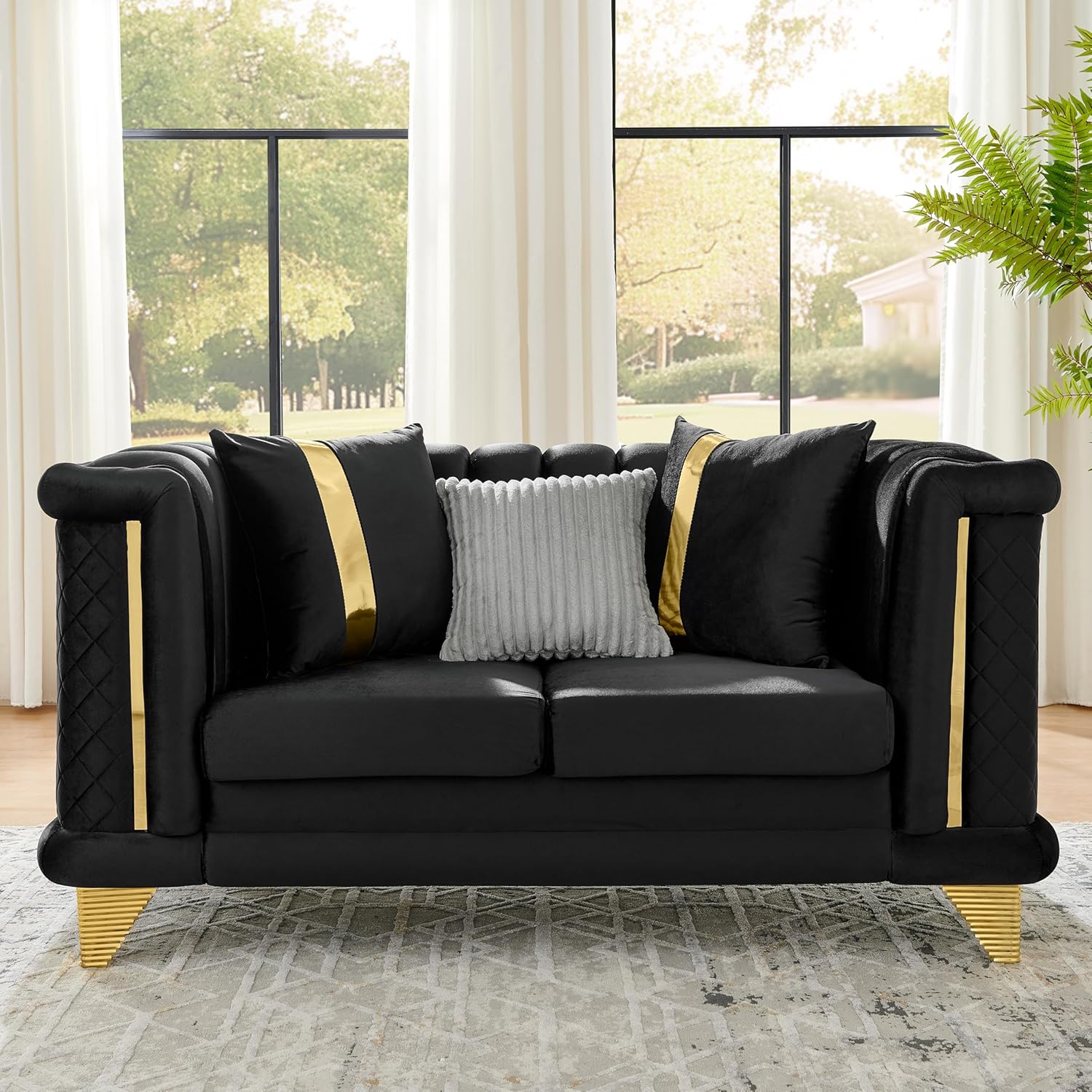 KEIKI 69″ Luxury Oversized Velvet Chesterfield Sofa with 3