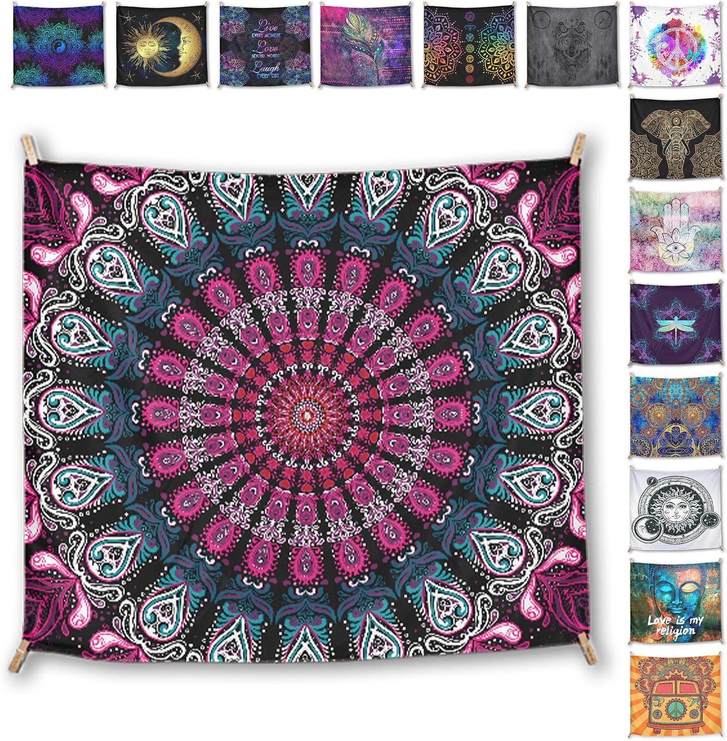 Yes We Vibe Wall Tapestry + Wall Hanging for Bedroom & Boho Home Decor - Lovely Mandala Design - Small 59.6 X 51.2 Inches (150cm X 130cm)