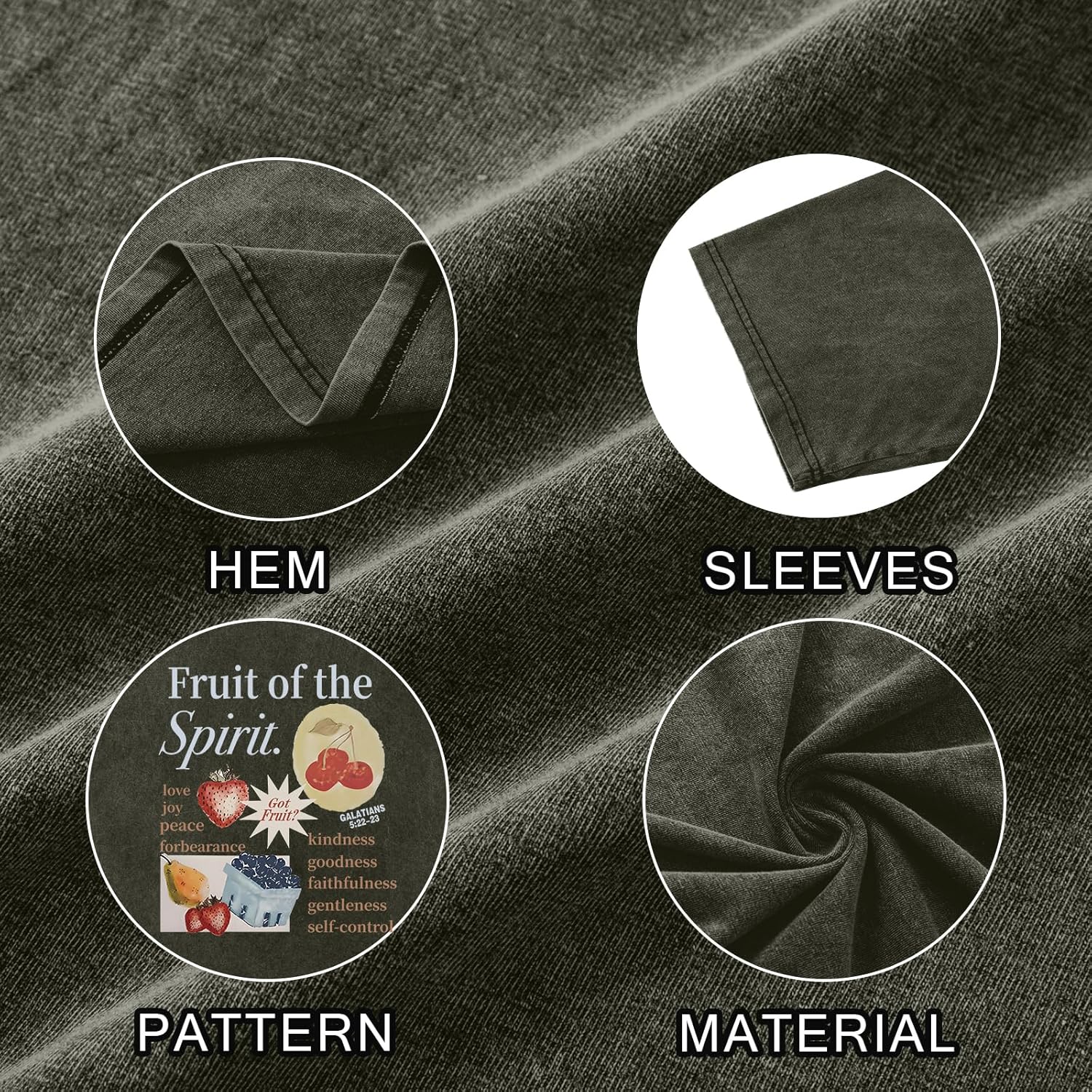 Christian Fruit of The Spirit Shirt for Men Jesus Religious Shirts Oversized Graphic Tees Acid Wash God T-Shirt Tops - Image 6