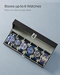 SONGMICS Boîte à montres, 6-Slot Organisateur de boîtier avec grand couvercle en verre, Oreillers amovibles, Cadeau pour les amoureux, Cuir synthétique noir, Doublure gris verdâtre UJWB06BK