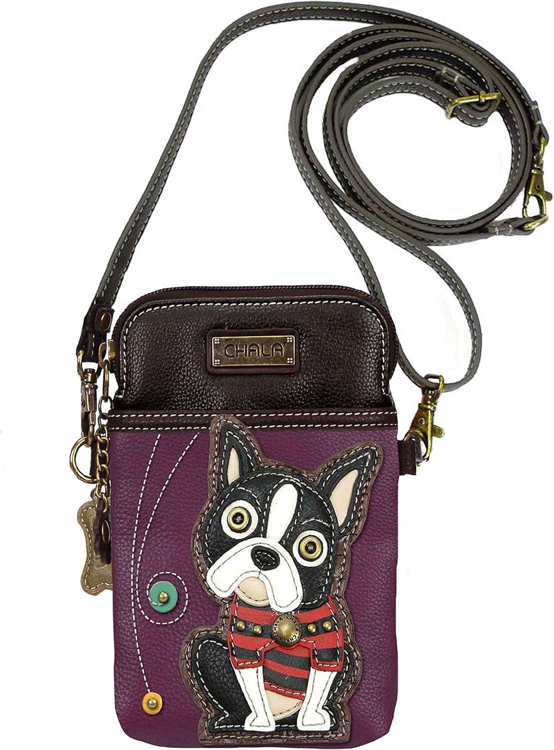 Chala Boston Terrier Cellphone Crossbody Handbag - Convertible Strap 5" x 7.5" x 1"