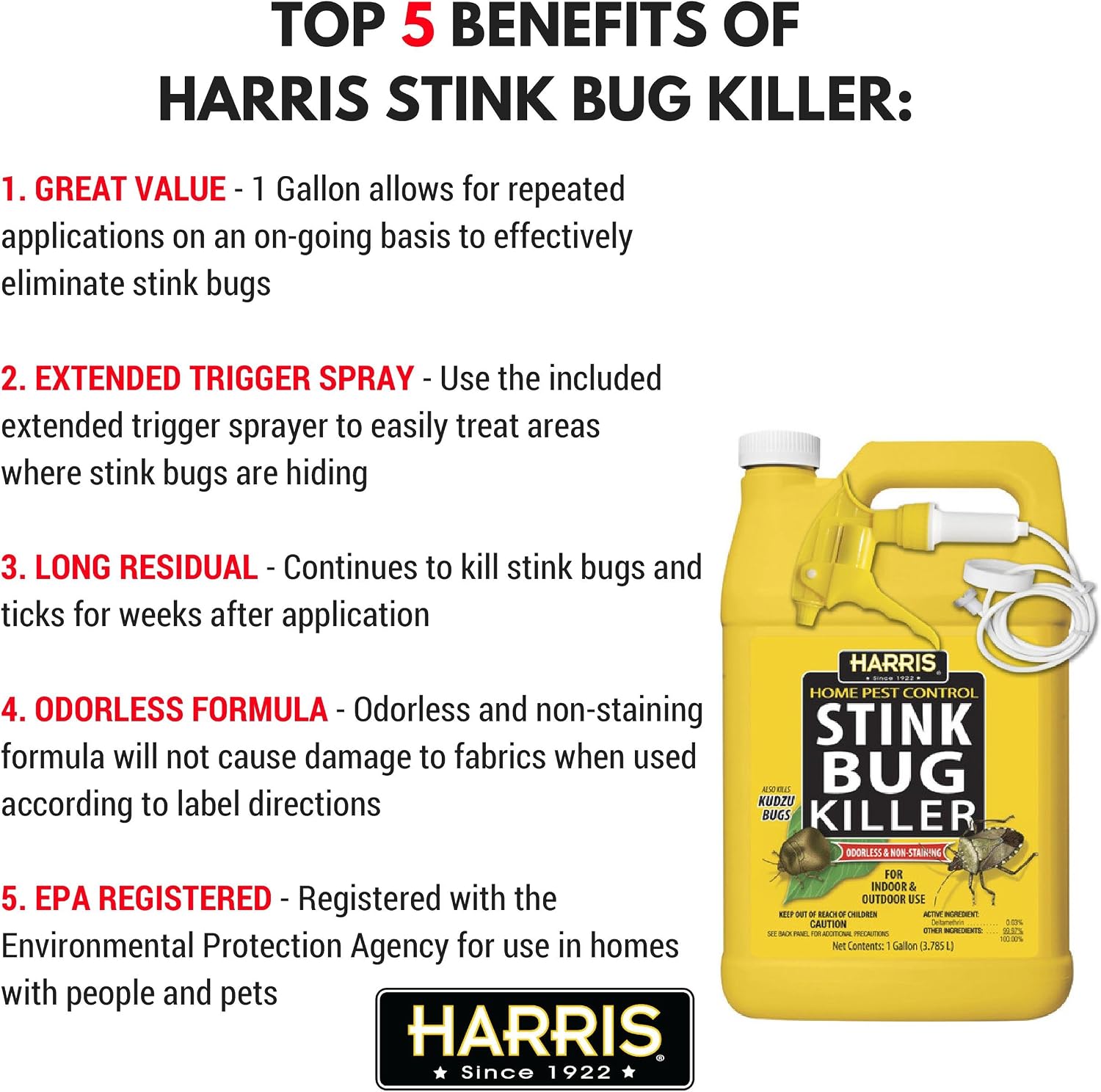 Harris Stink Bug Killer, Liquid Spray with Odorless and Non-Staining Extended Residual Kill Formula (Gallon)