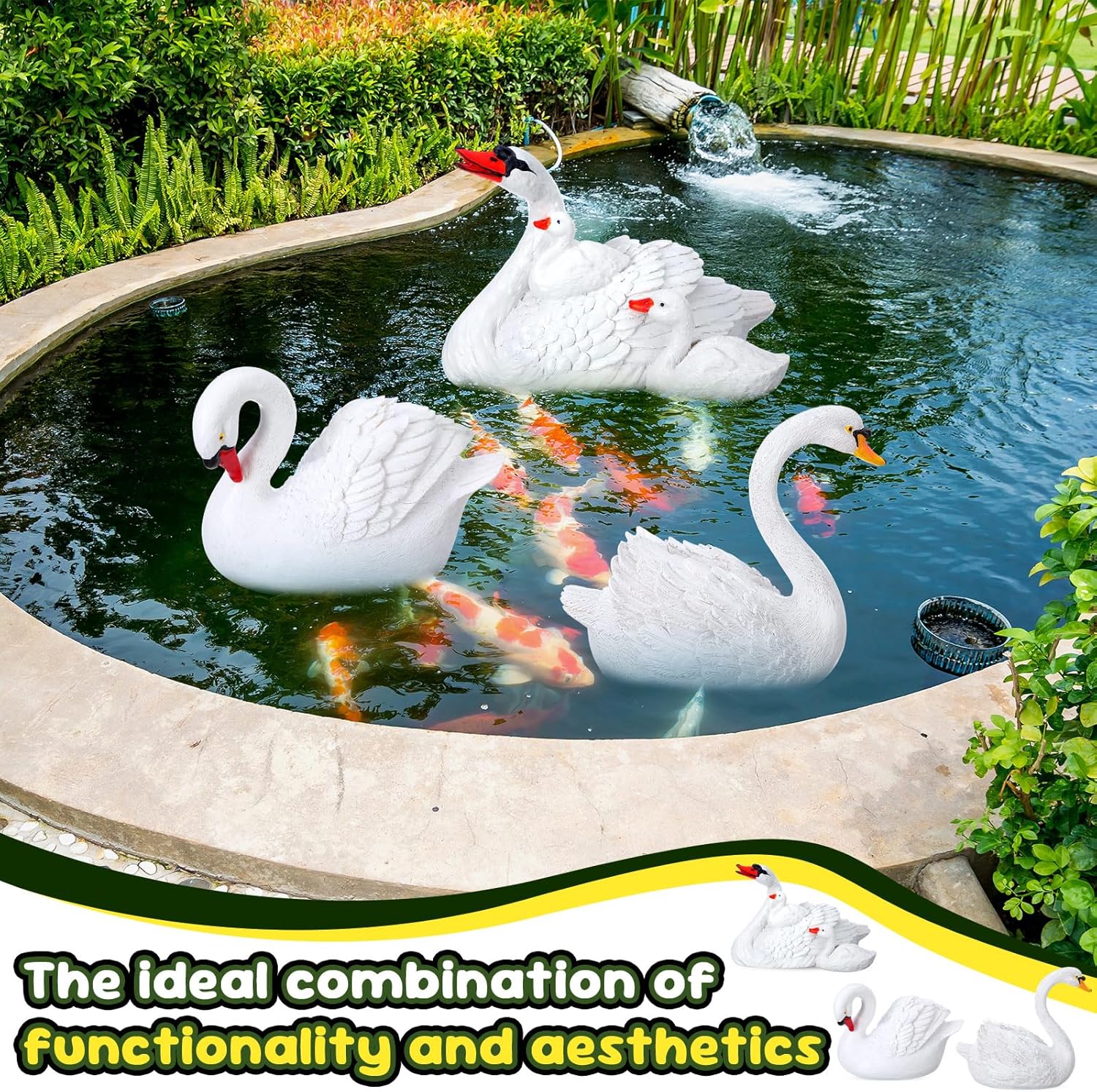 Silipull 3 Pcs Floating Swan Decoys Pool Accessories Realistic Resin Swan for Pond Decorative Pool, Garden Accessory Outdoor Decorations