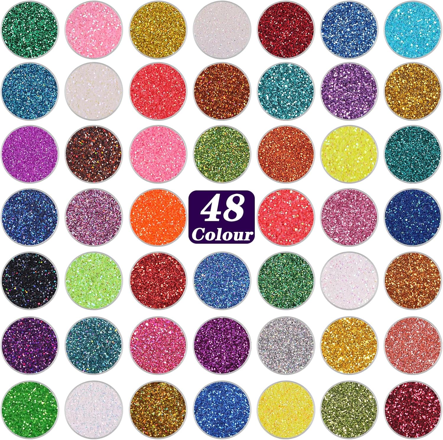 48 Assorted Holographic Iridescent Metalic Colors Extra Fine Glitter Pack,Hair Eye Face Body Make Up Glitter,Epoxy Resin Tumbler Jewelry Making Festival Decor DIY Art Craft Glitter