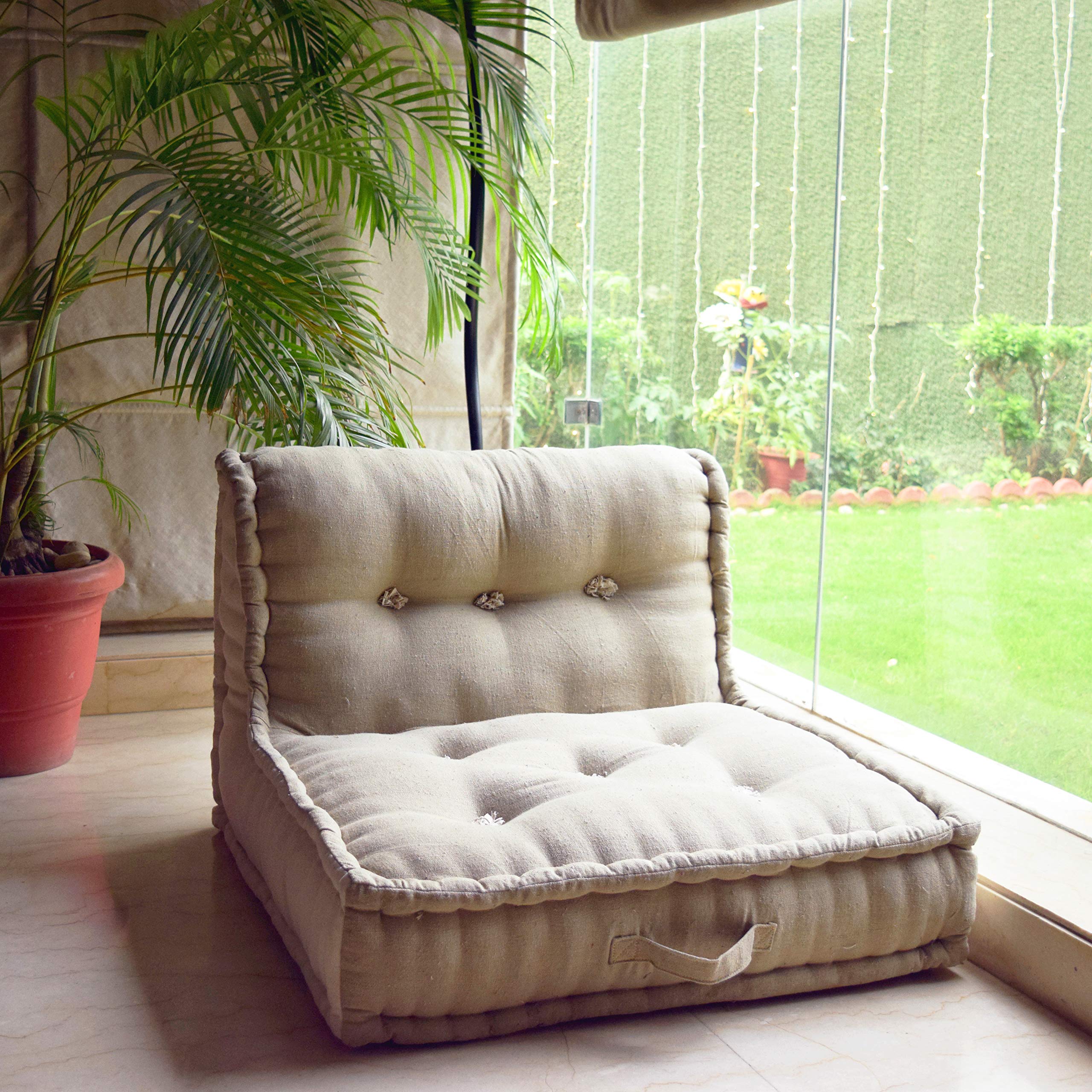 Urban Den Urban Home Cotton Khadi Folding Lazy Sofa Pillow New Modular Sofa Floor Chair, Living Room Interior Home Decoration Furniture, Leisure Lounge Storage Ottoman Sofa(White 2)-image-7