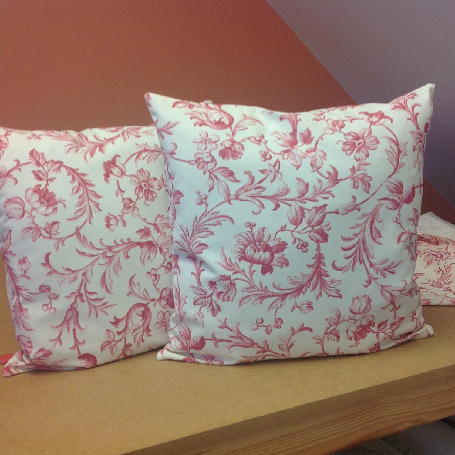 LAURA ASHLEY HANDMADE CUSHION COVERS IN IRONWORK SCROLL IN CRANBERRY