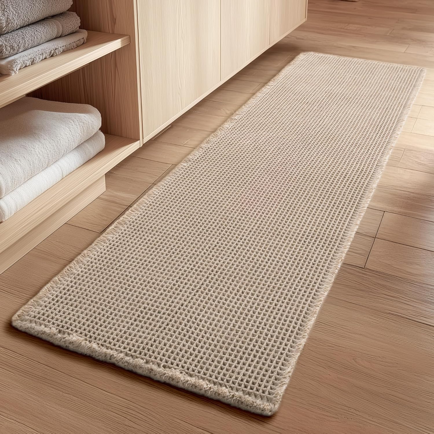 GRANNY SAYS Waffle Bathroom Runner Rugs 71" x 24" Non Slip Washable, Extra Soft & Water Absorbent Bath Mats for Bath, Tan Waffle Bath Mat for Decor, Long Bathroom Rugs Runner for Tub & Shower