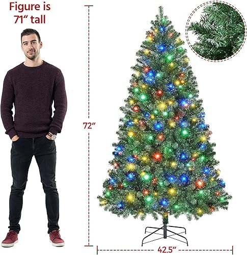 Vista 3 de Yaheetech 6ft Pre-lit Spruce Artificial Christmas Tree Hinges Tree with 300 Multicolor LED Lights & 818 Branch Tips & Metal Stand for Home, Office