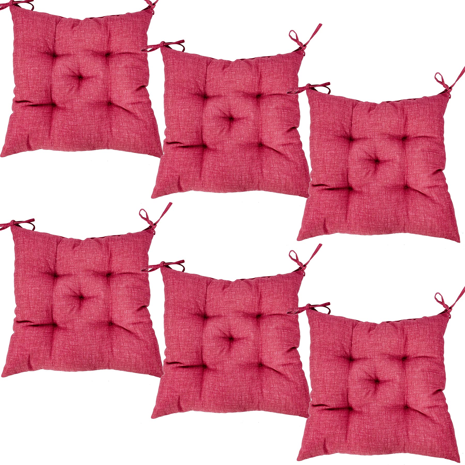 Viste tu hogar Pack 6 Cojines para Silla 45 x 45 cm, Relleno de Poliester con Diseño de Rayas, Cómodas y Blandas, Ideal para la Decoración de Cocina, Salón o Terraza, Fabricado en España, Rojo Liso