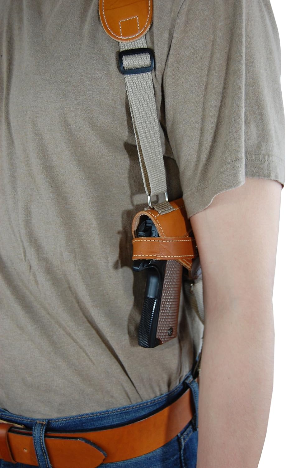 Barsony New Horizontal Saddle Tan Leather Shoulder Holster for Full Size 9mm 40 45