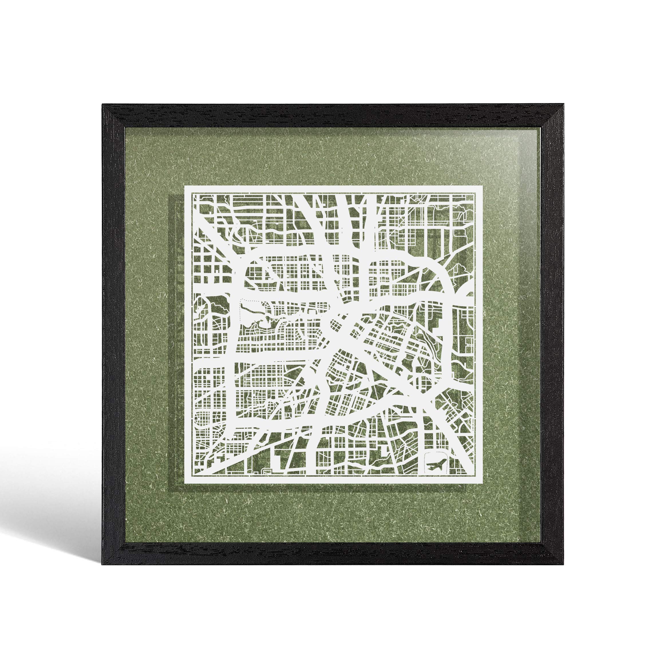 O3 DESIGN STUDIO Houston Paper Cut Map framed, White map, Black frame, 9x9 inches, Gift Boxed, 4 background color, self-changing, Paper Art — image 1