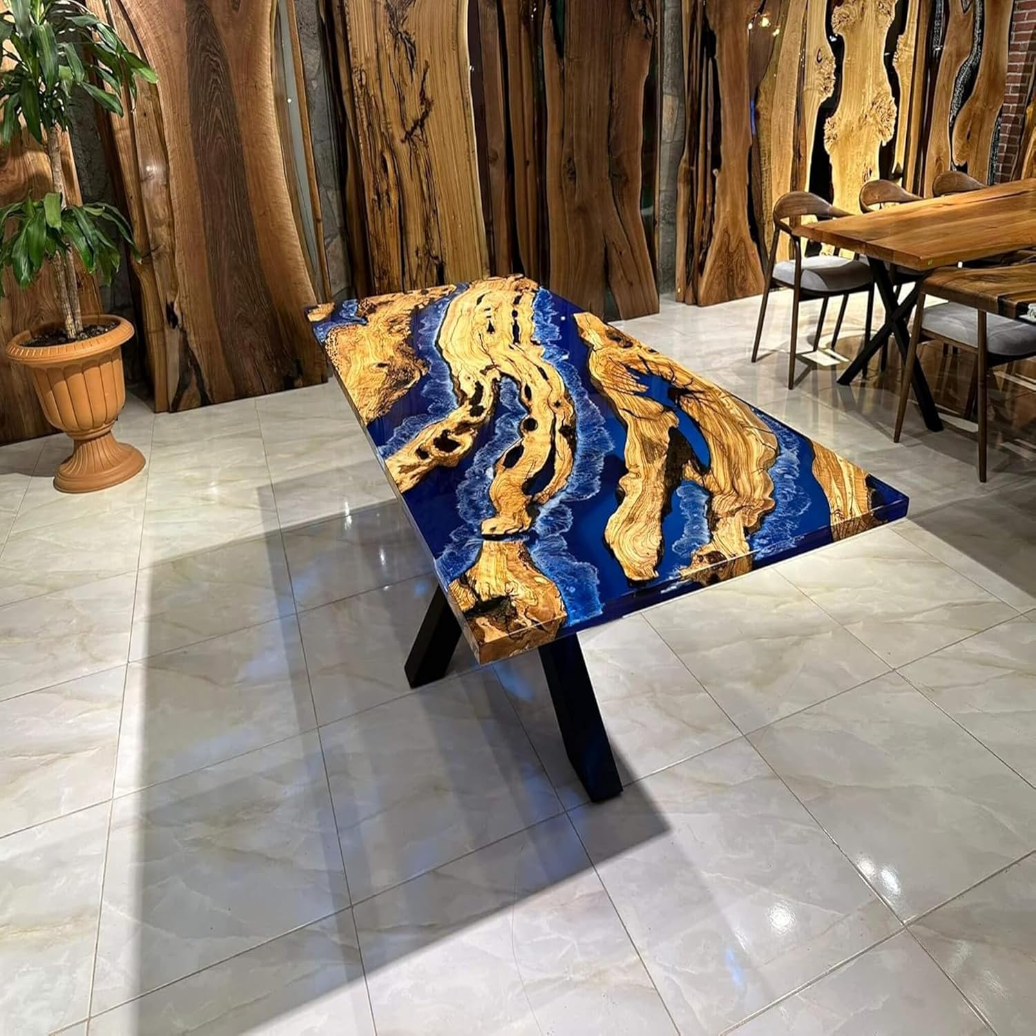 Customized Large Epoxy Table | Blue Multi Ocean Look Resin Dining Table for 2, 4, 6, 8 | Handmade Epoxy Coffee Table for Living Room & Home Décor