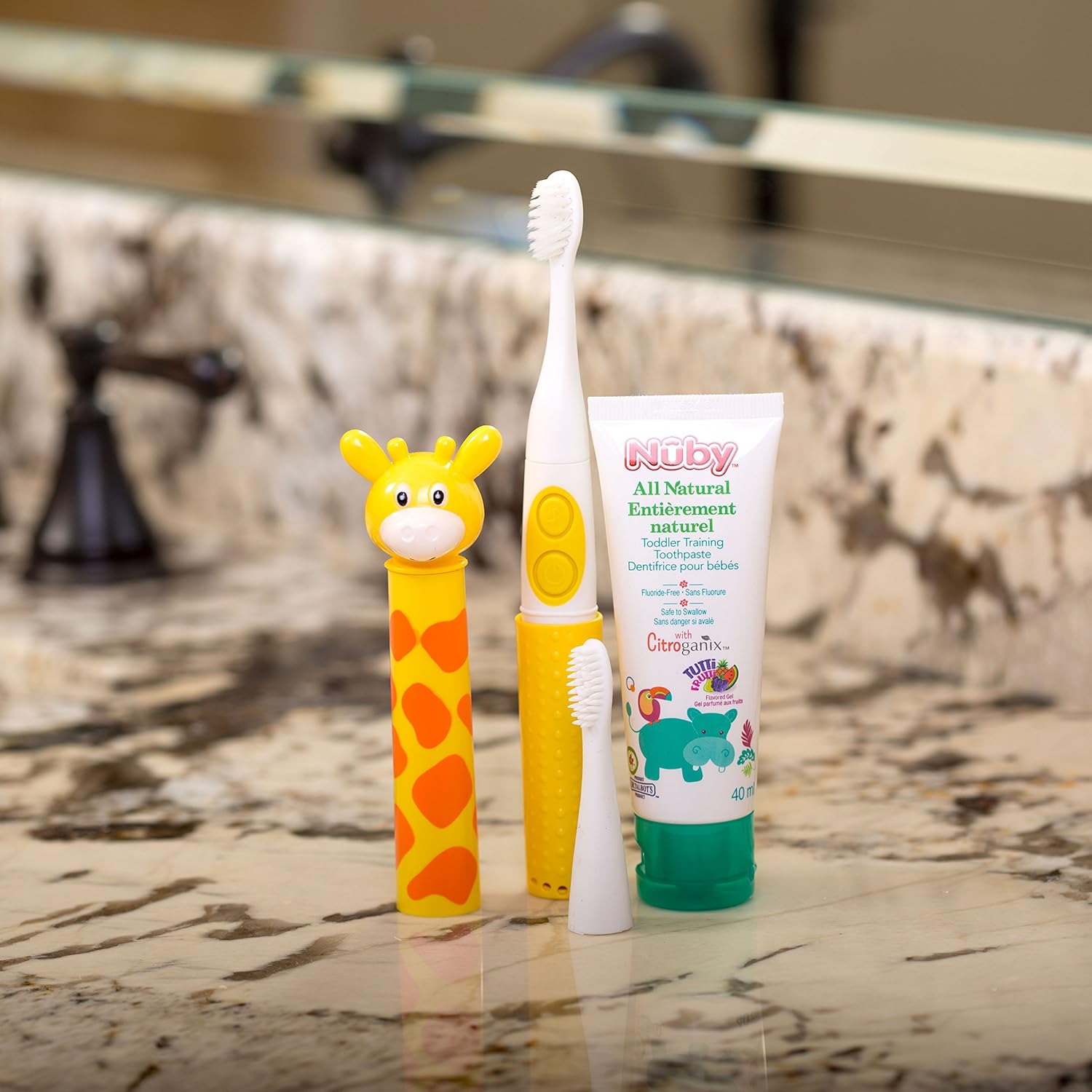 Electric Toothbrush with Animal Character, Giraffe, 3 Piece Set
