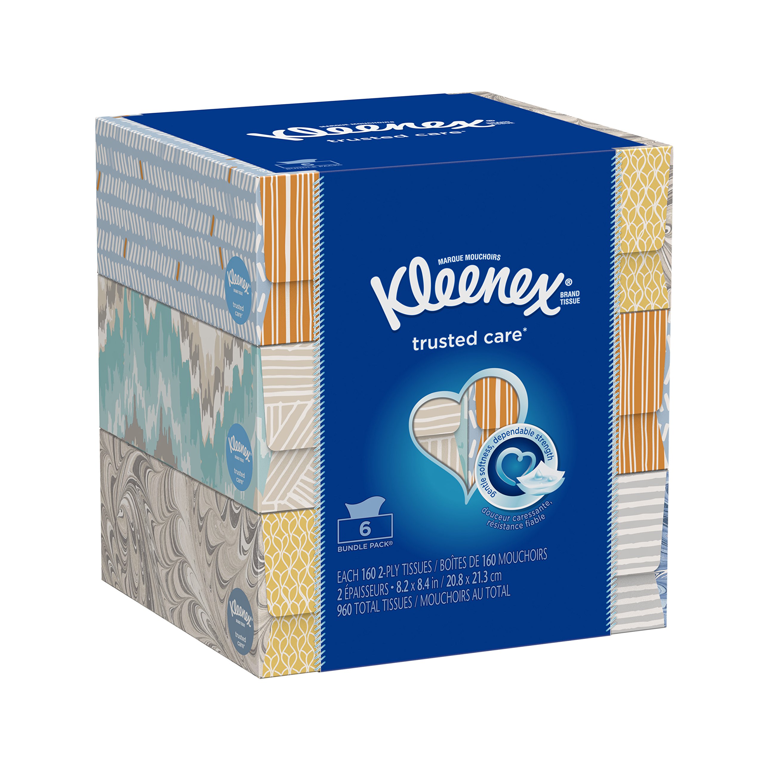 Kleenex Trusted Care Everyday Facial Tissues Flat Box 160 Tissues per Flat Box 6 Packs