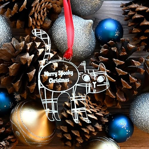 Miniatura 5 de LHS  Adornos de Navidad personalizados de Halloween 2023, caja de regalo con caja de regalo incluida personalizada para árbol de gato negro,