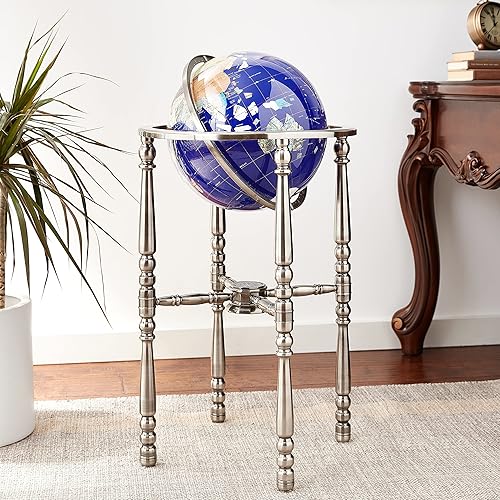 Miniatura 4 de Unique Art - Globo del mundo de lapislázuli azul de 36 x 13 pulgadas con soporte plateado de 4 patas