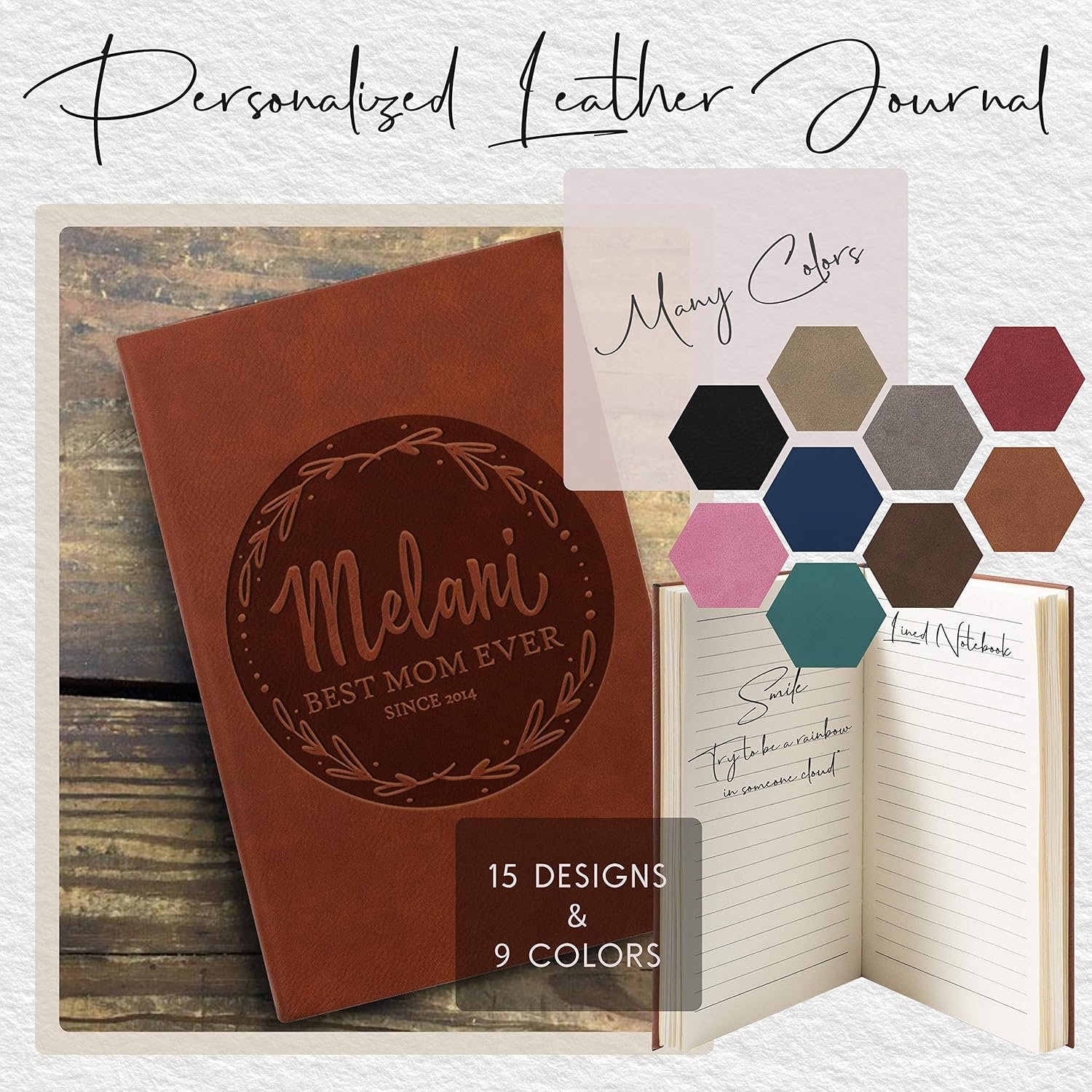 Lara Laser Works Personalized Journal Notebook Customized Personal Organizer Lined Pages Recipe Book Personalized Diary (Chesnut)