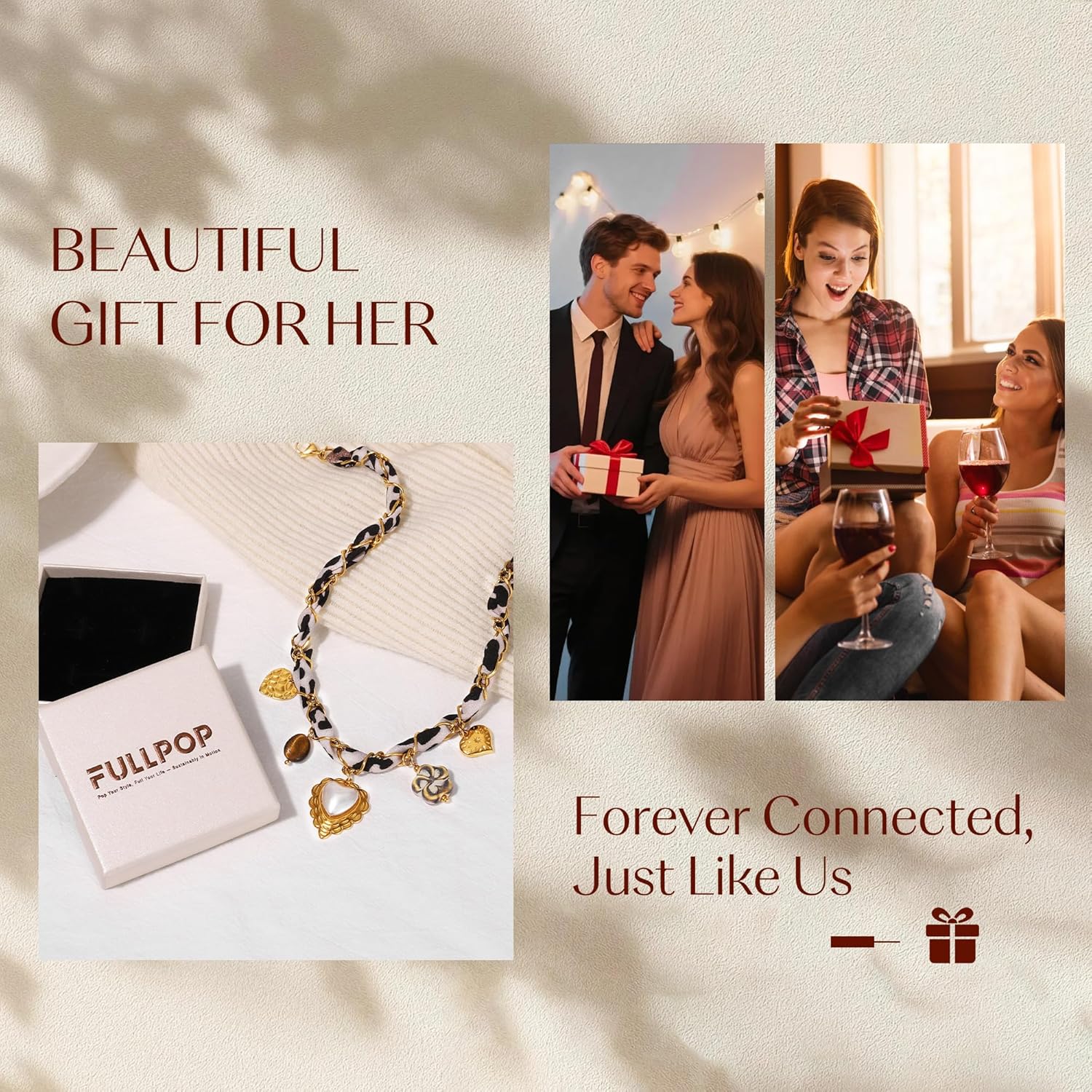 Scarf Necklace with Charm,Vintage Bandana Necklace for Women with Hammered Heart,Tiger Eye Stone,Ceramic Flower and Pearl Heart Pendant,Gold Stainless Steel Silk Charm Necklace for Women,Gift Jewelry - Image 5