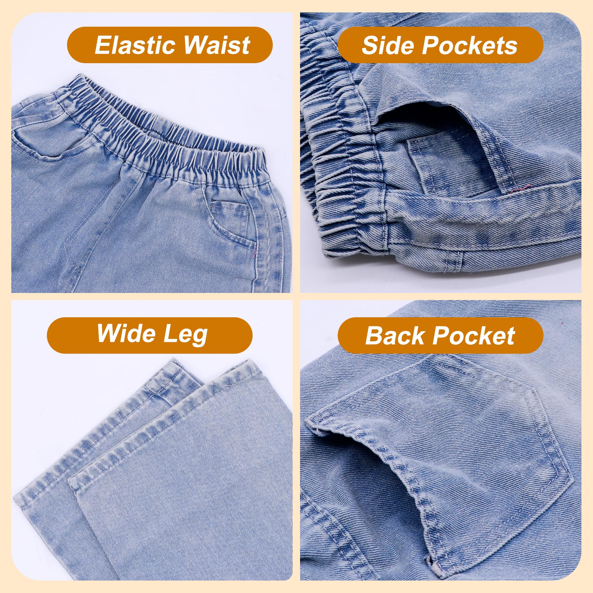 Mädchen Jeans Wide Leg Denim Hosen Kinder Baggy Jeanshosen Lässige Weich Elastischer Bund Weites Bein Streetwear mit Taschen Teenager Loose Fit Jean Hose für 6-14 Jahre, Gr.122-164
