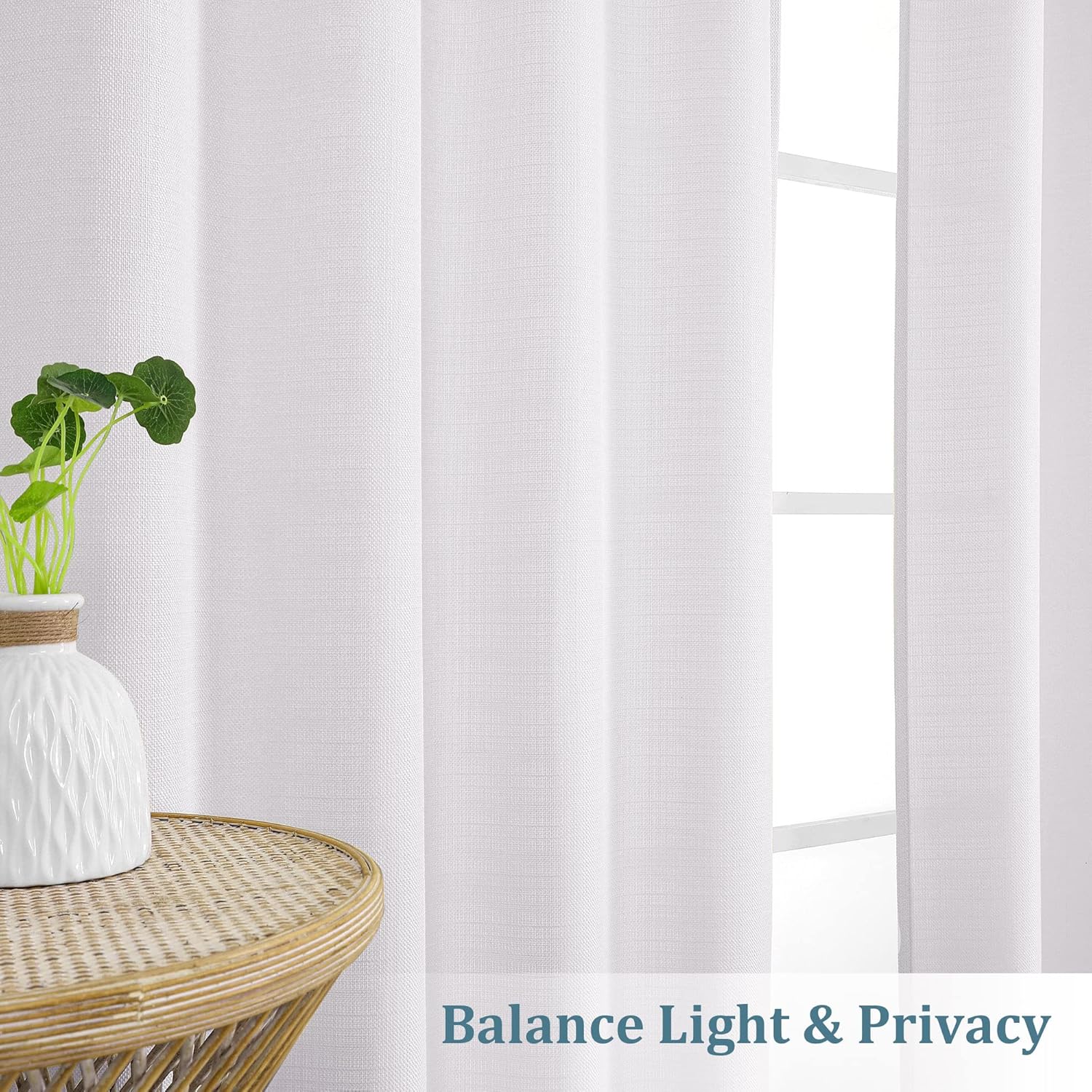 Chyhomenyc White Curtains 96 inch Length 2 Panels, Light Filtering Faux Linen Extra Wide Room Divider Patio Sliding Door Drapes, 8 FT, 60Wx96L, 2PCS