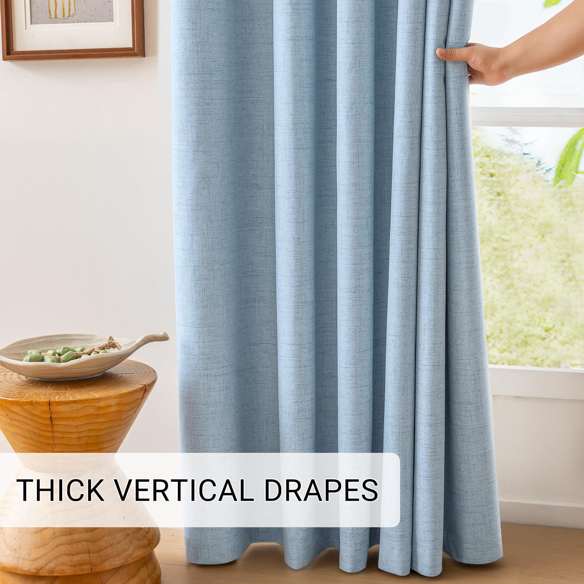 Leinenvorhänge for den Raum, Verdunkelungsvorhang, vollständiger, Sichtschutz mit Ösen Oben, thermisches Fensterpaneel(Sky Blue,52" W x 63" L (Pack of 2))