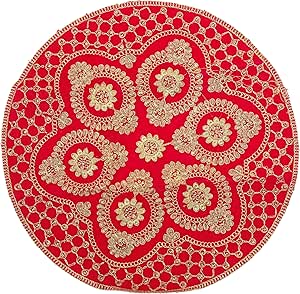 Rote Pooja Velour Decke 18 Zoll - Verzierte Altardecke Mit Pailletten Für Tempel Dekoration