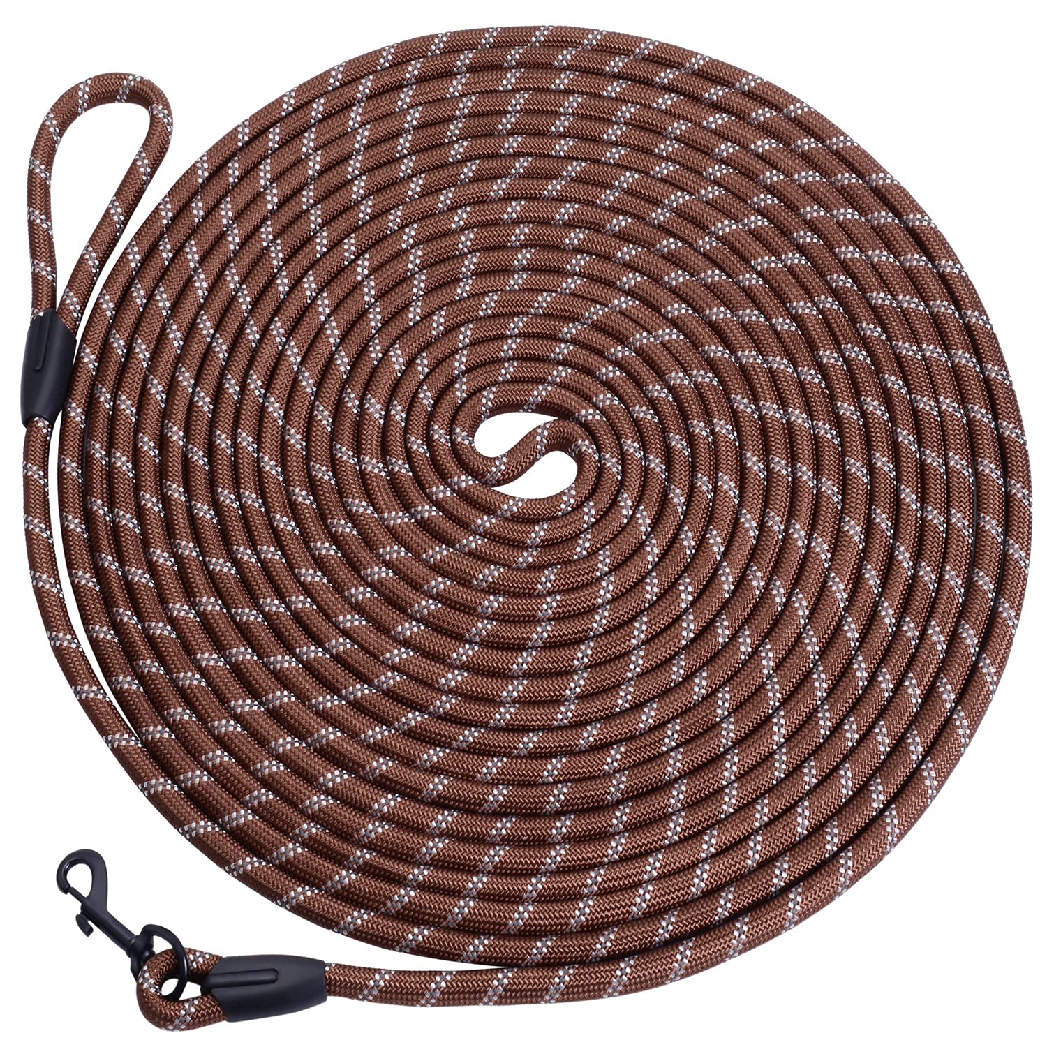 Long Dog Leash for Training 50Ft-Reflective Nylon Rope with Swivel Hook-Recall Agility Lead for Large Small Medium Dogs Outside Walking Hiking-Brown