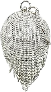 شنطة يد دائرية متطورة للنساء بتفاصيل شراشيب أنيقة، مثالية للحفلات واحتفالات اعياد الميلاد وليالي الرقص، مع حزام قابل للازالة للاستخدام المرن.