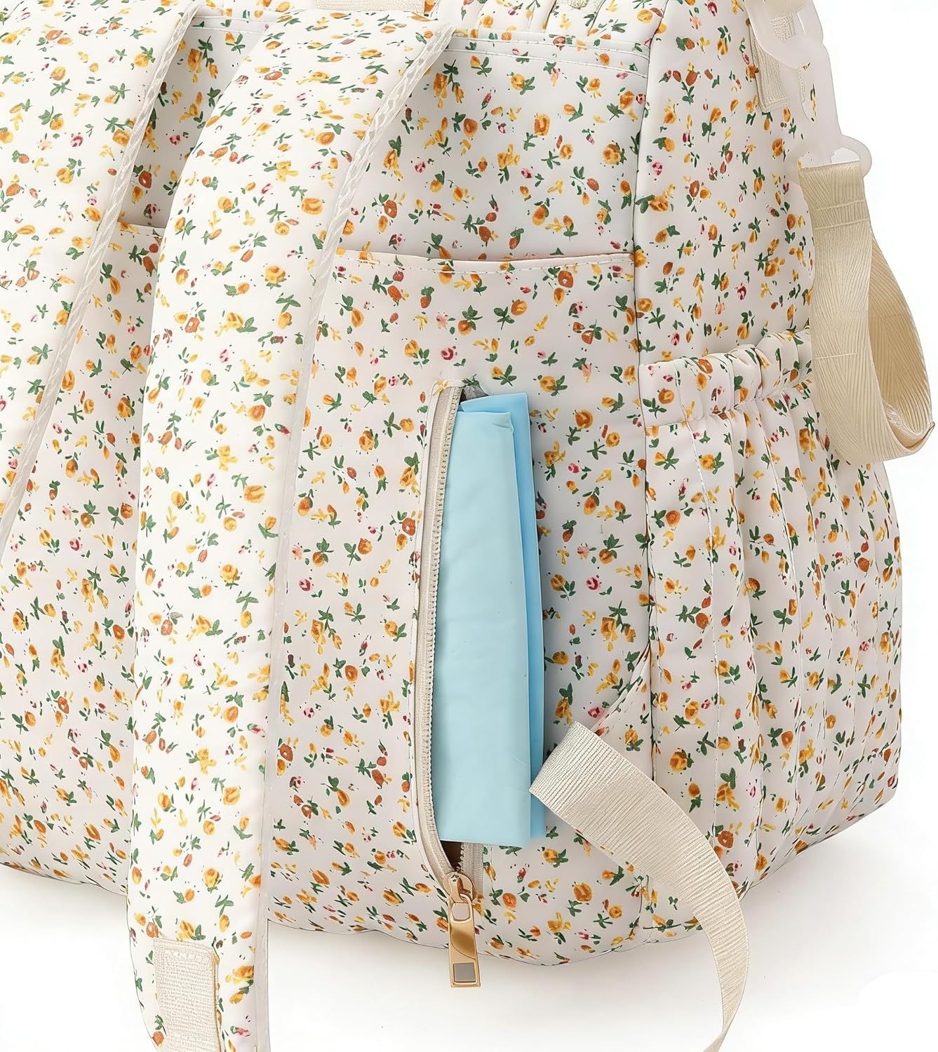 Lushandy Quilted Diaper Bag Backpack, Floral Puffer Diaper Backpack with Stroller Straps Large Baby Travel Hospital Bag