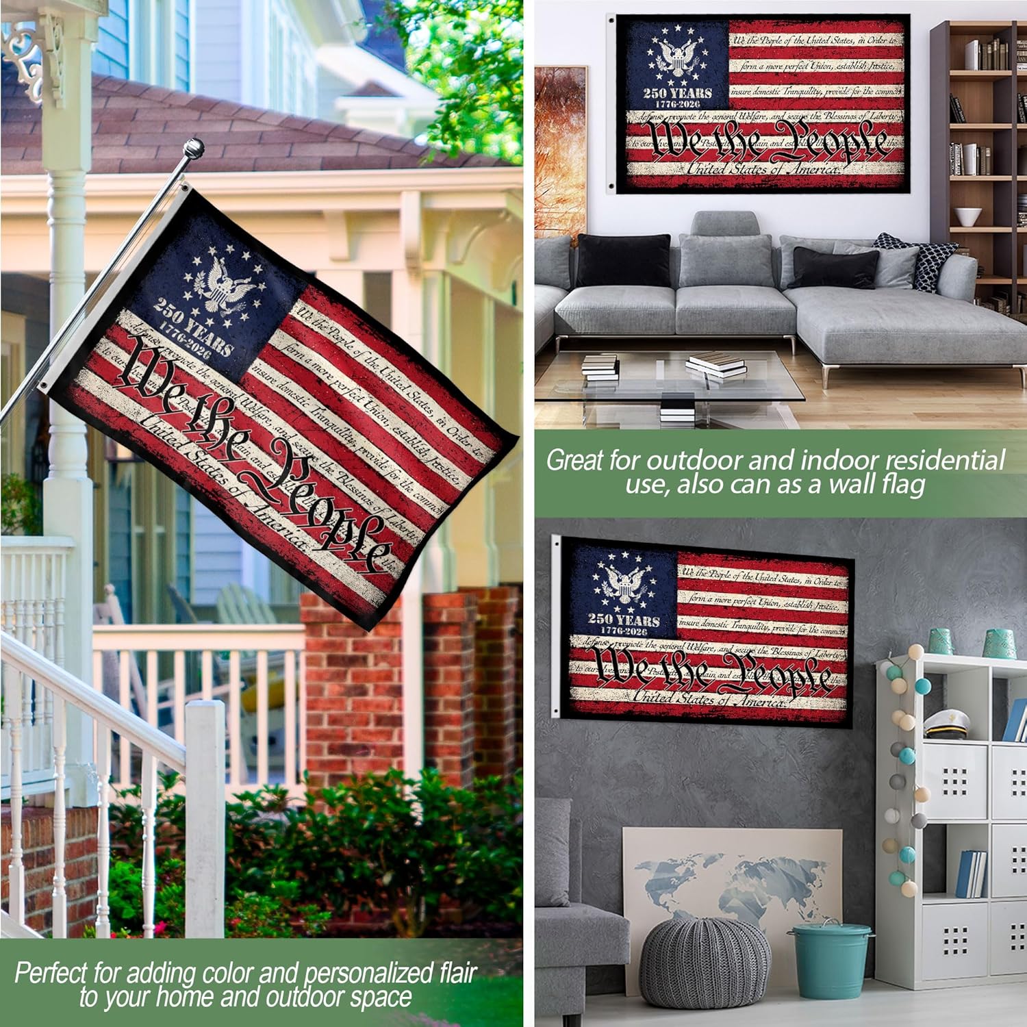 250 Anniversary Usa Flag, Commemorative House Flags, Two-sided Design 3x5 Ft, Patriotic Flags 3