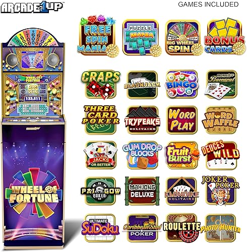 Miniatura 2 de Arcade1Up Wheel of Fortune Casinocade Deluxe Home Arcade Machine, 63.4 pulgadas de alto, 4 juegos de casino premium, 20 títulos integrados
