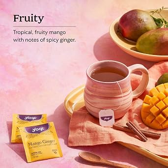 Yogi Tea Mango Ginger - 16 Bags per Pack (4 Packs) - Organic Ginger Root Tea to Support Healthy Digestion - Contains Antioxidants - Includes Cinnamon Bark, Rooibos Leaf, Mango Flavor & More
