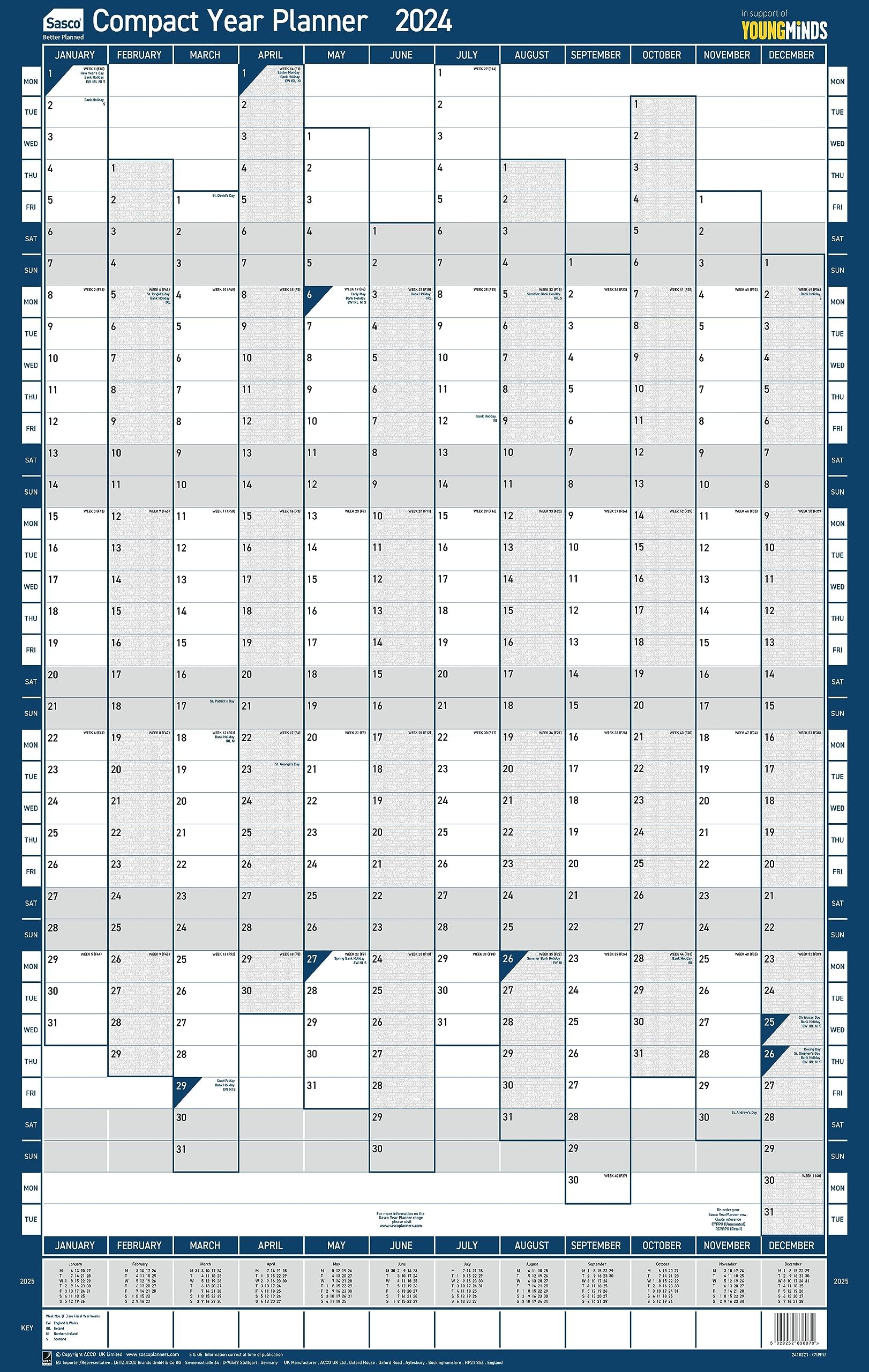 Sasco 12 Month Undated A1 Wall Planner Kit with