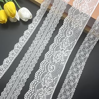 24 Yards White Embroidered Lace Trim Ribbon Set, Delicate Floral Lace for Wedding Dresses, DIY Crafts, Gift Wrapping, Veil Decoration (4 Styles)