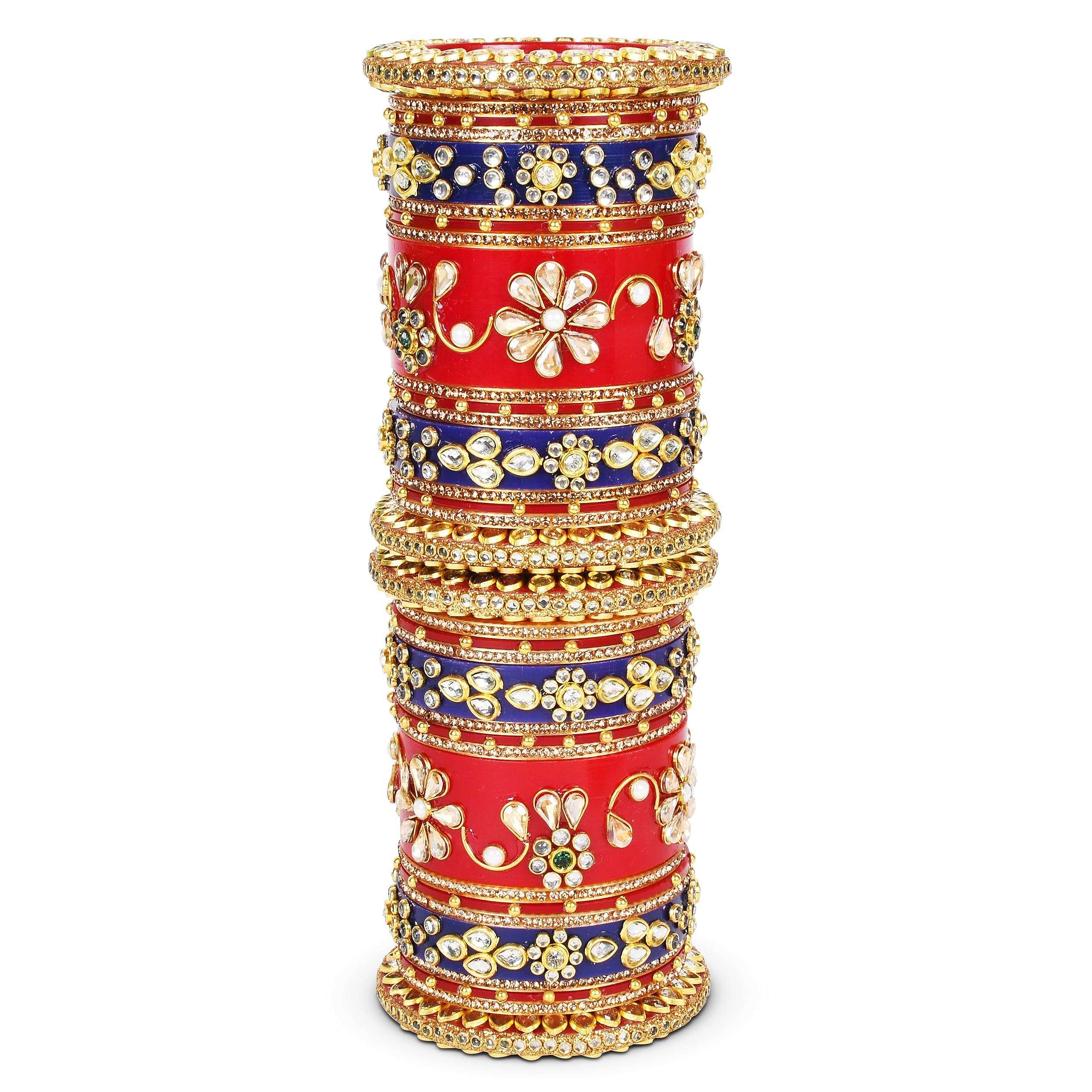 BRIDAL GARNISH "Regal Rajwada Style Chura: Seven Color Splendor with Kundan Handwork, Red Kada, and Bangles (Blue, 2.6) For Women (B0CH37YY53) Amazon Price History, Amazon Price Tracker