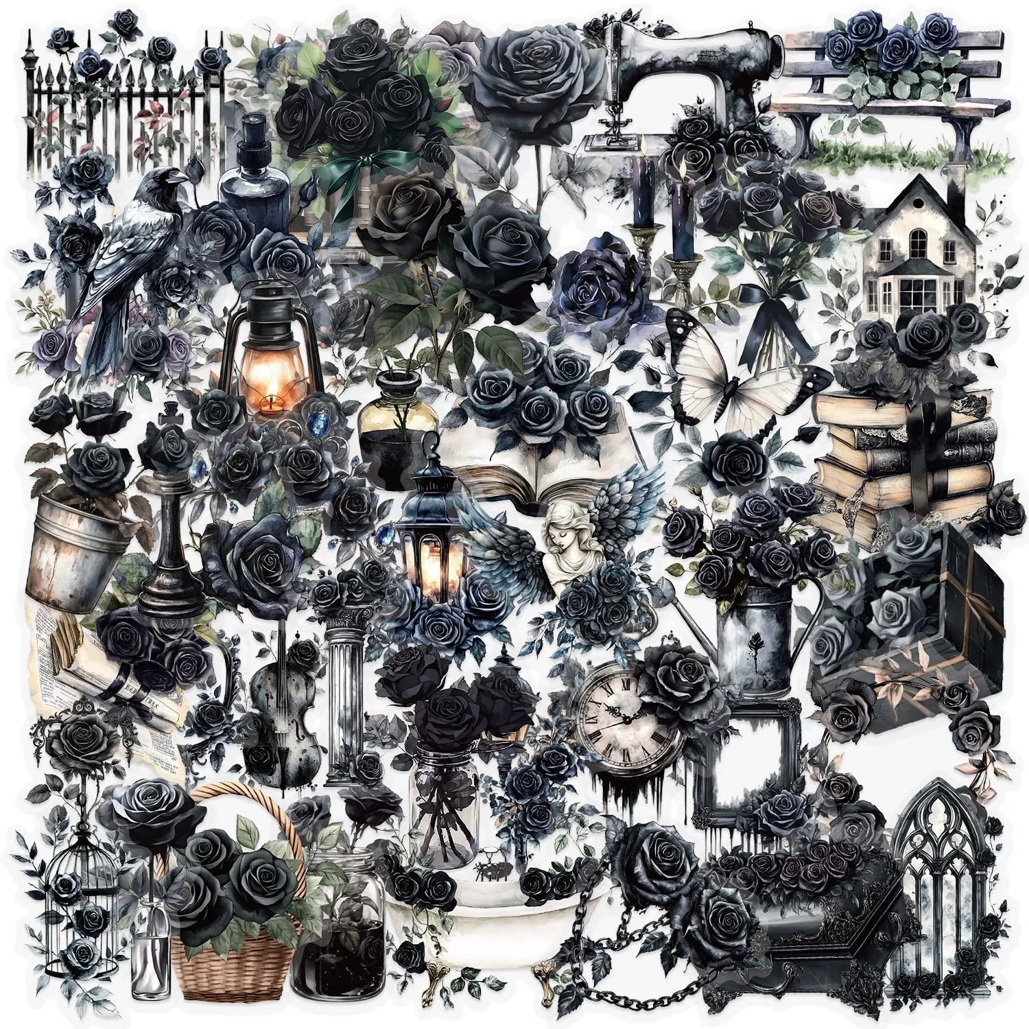 Dunkle Rose Transparent Aufkleber für Jugendliche Erwachsene 50 Stück Dark Rose Wasserfeste Vinyl Sticker Set Auto Motorräder Fahrrad Skateboard Snowboard Gepäck Laptop Koffer Helm Motorrad Computer