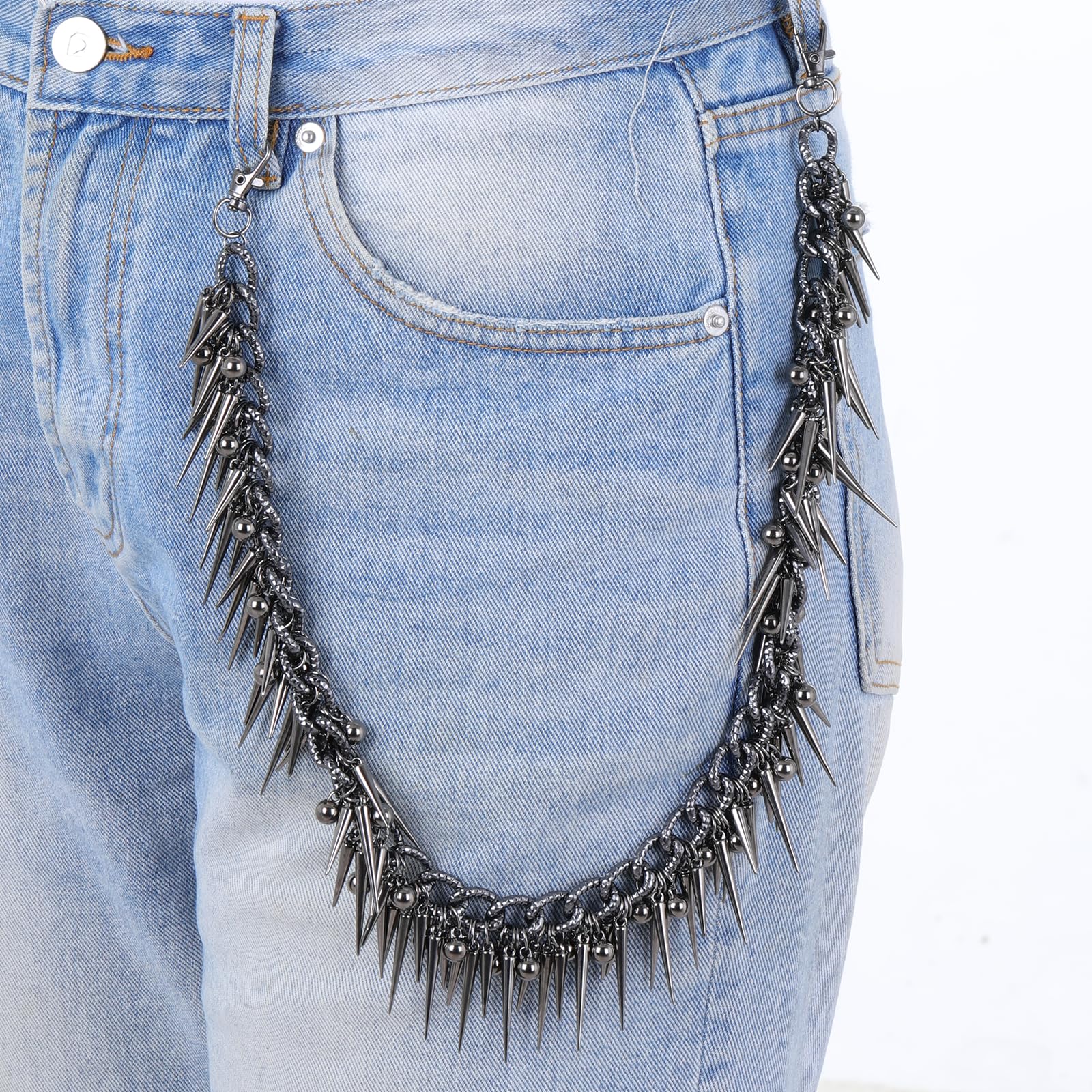 Rivet Layered Pants Chain, Punk Gothic Spike Jean Belt Trousers Chains, Pants Chain Accessory for Wallets and Keys, Gothic Unisex Belt Accessory, Cool Stylish Hip Hop Rock Goth Body Accessories