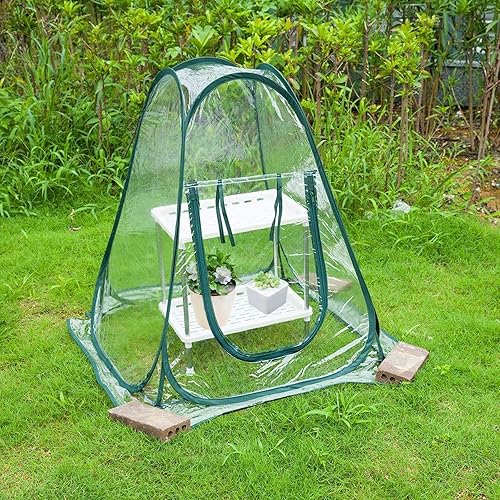 Miniatura 5 de Lyellfe Cubierta desplegable para invernadero, mini invernadero de PVC con clavos, 28 x 28 x 34 pulgadas, transparente, portátil, jardín, flores,