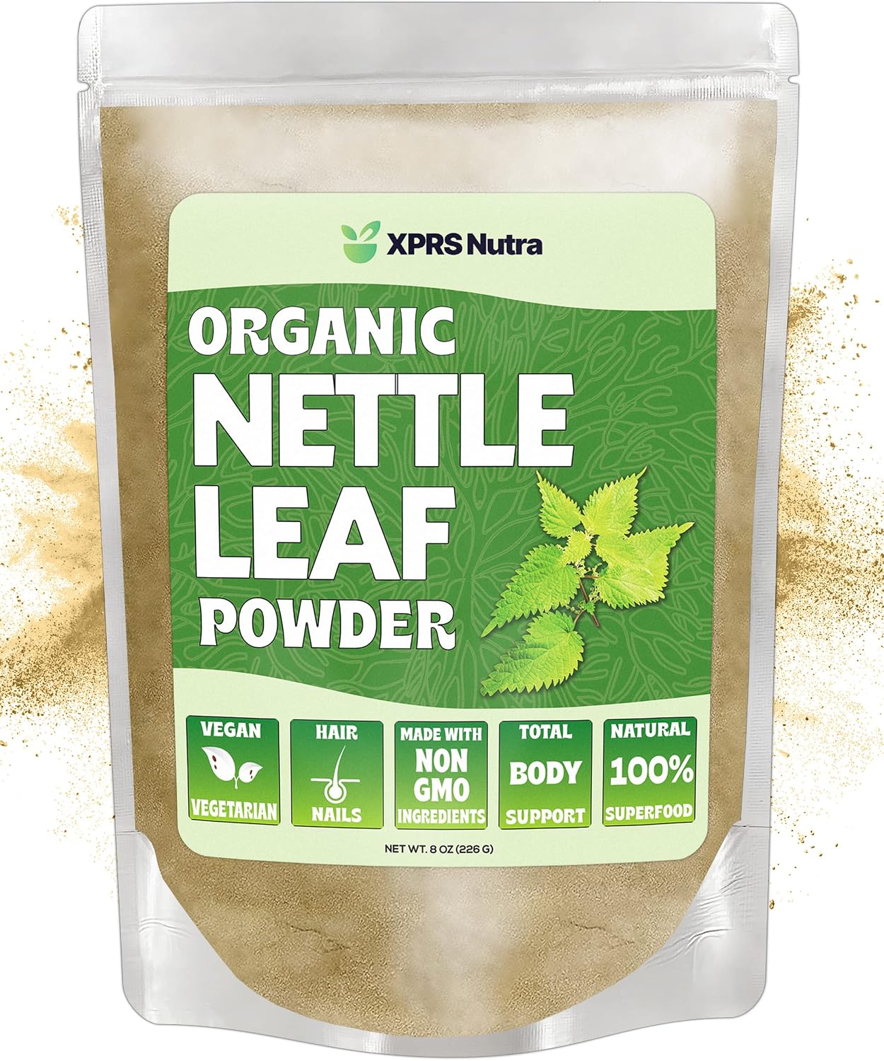 XPRS Nutra Organic Nettle Leaf Powder - Premium USDA Organic Stinging Nettle Powder for Hair and Nails - Vegan Friendly Energy Boosting Organic Stinging Nettle Leaf (8 oz)