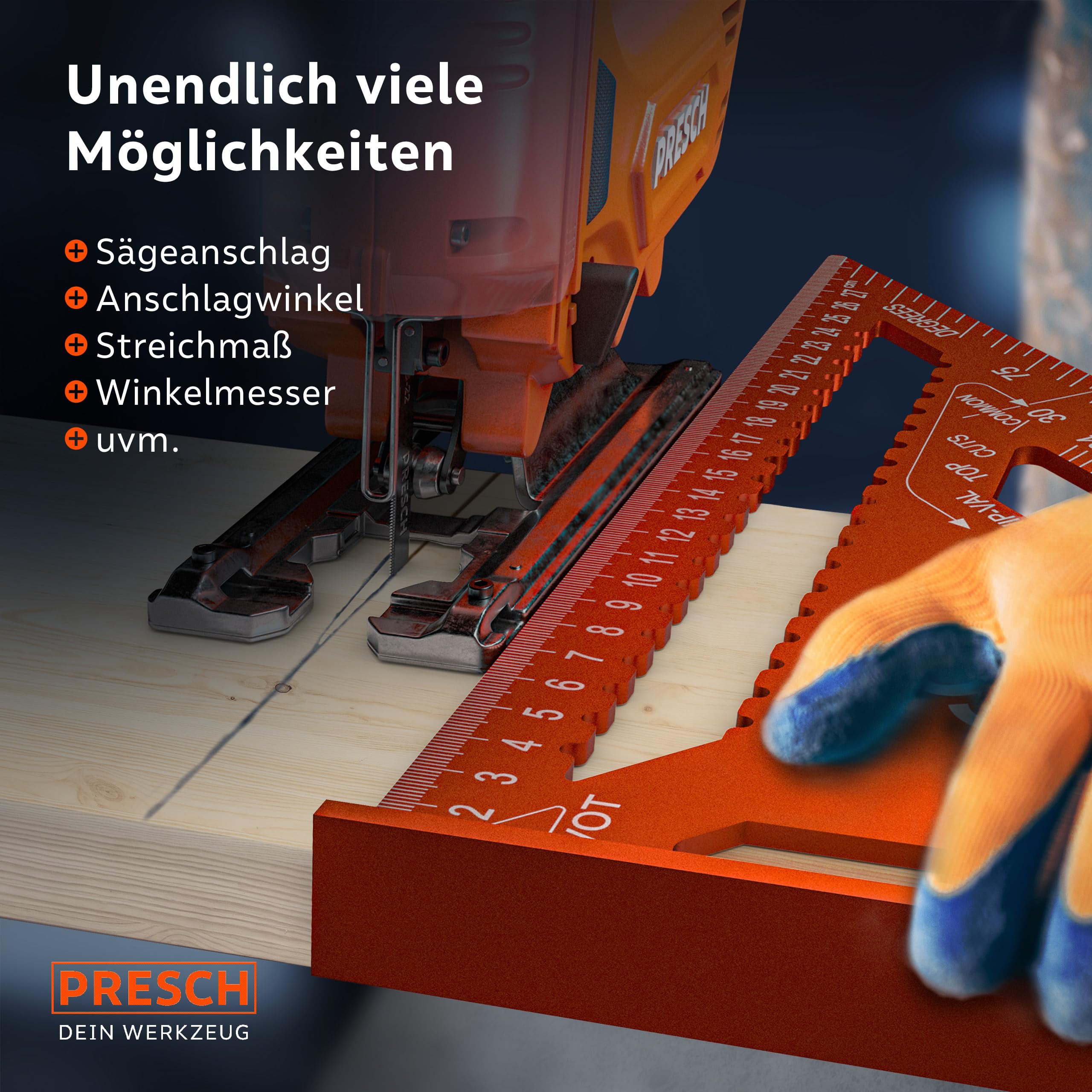 Presch Zimmermannswinkel Set - 180mm & 300mm - Innovative, abwischbare Notizfläche - Intelligente Bohrlehre für exakte Durchmesser - Hochpräzise gefrästes Aluminium für exakte 90° Winkel