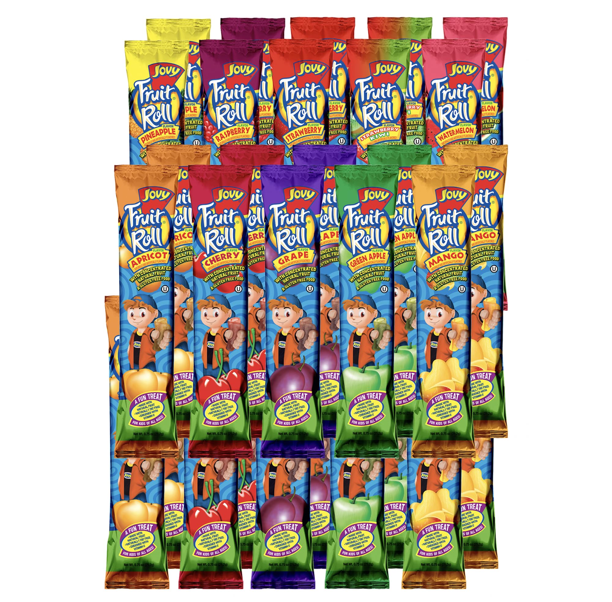 JOVY FRUIT ROLL Variety Pack 10 Flavors - Healthy Snack Made with Natural Fruit, Fat Free, Gluten Free, Enriched with Vitamin C | 30 Count, 0.75 oz