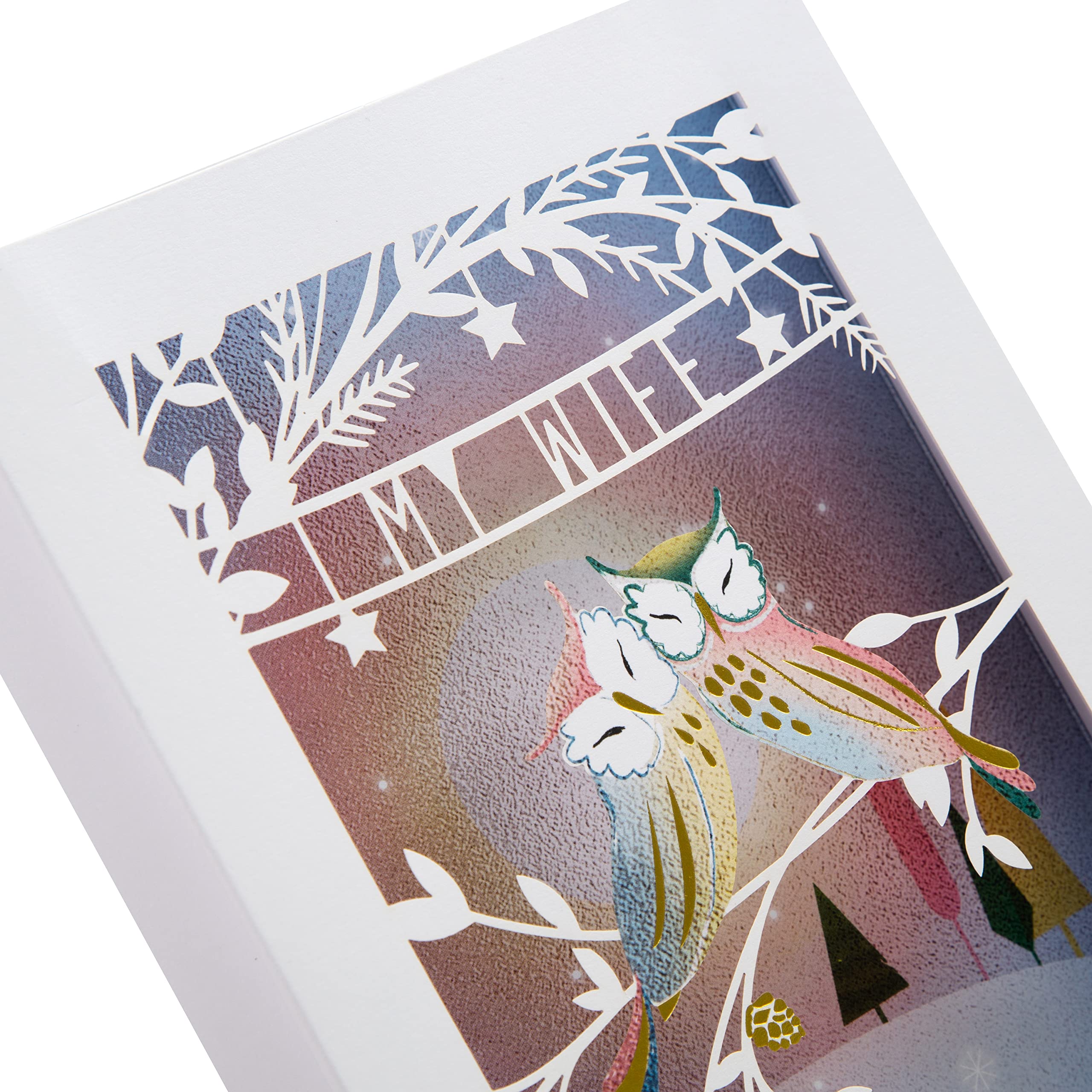 Hallmark Christmas Card for Wife - Traditional 3D Shadowbox Design, Owl 3D Shadowbox Card, 22.1 cm by 15.2 cm by 2.5 cm - Image 4