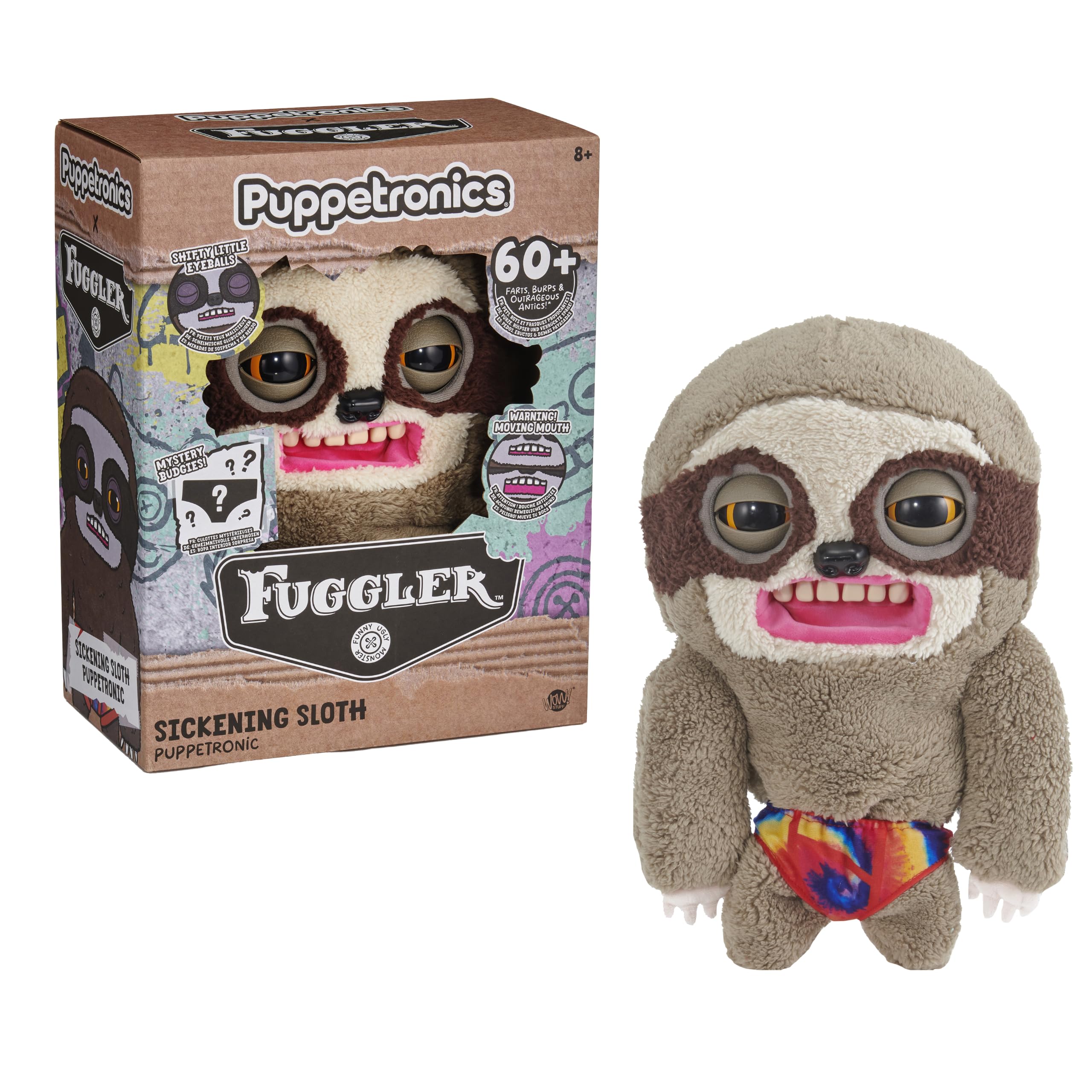 Wow! Stuff Fugglers Sickening Sloth Deluxe Puppetronic | Muñeca de Peluche interactiva con Voz y Sonidos | Ojos y Boca Abiertos | Ruidos de Pedos y eructos | Diálogo de 2 vías | A Partir de 8 años